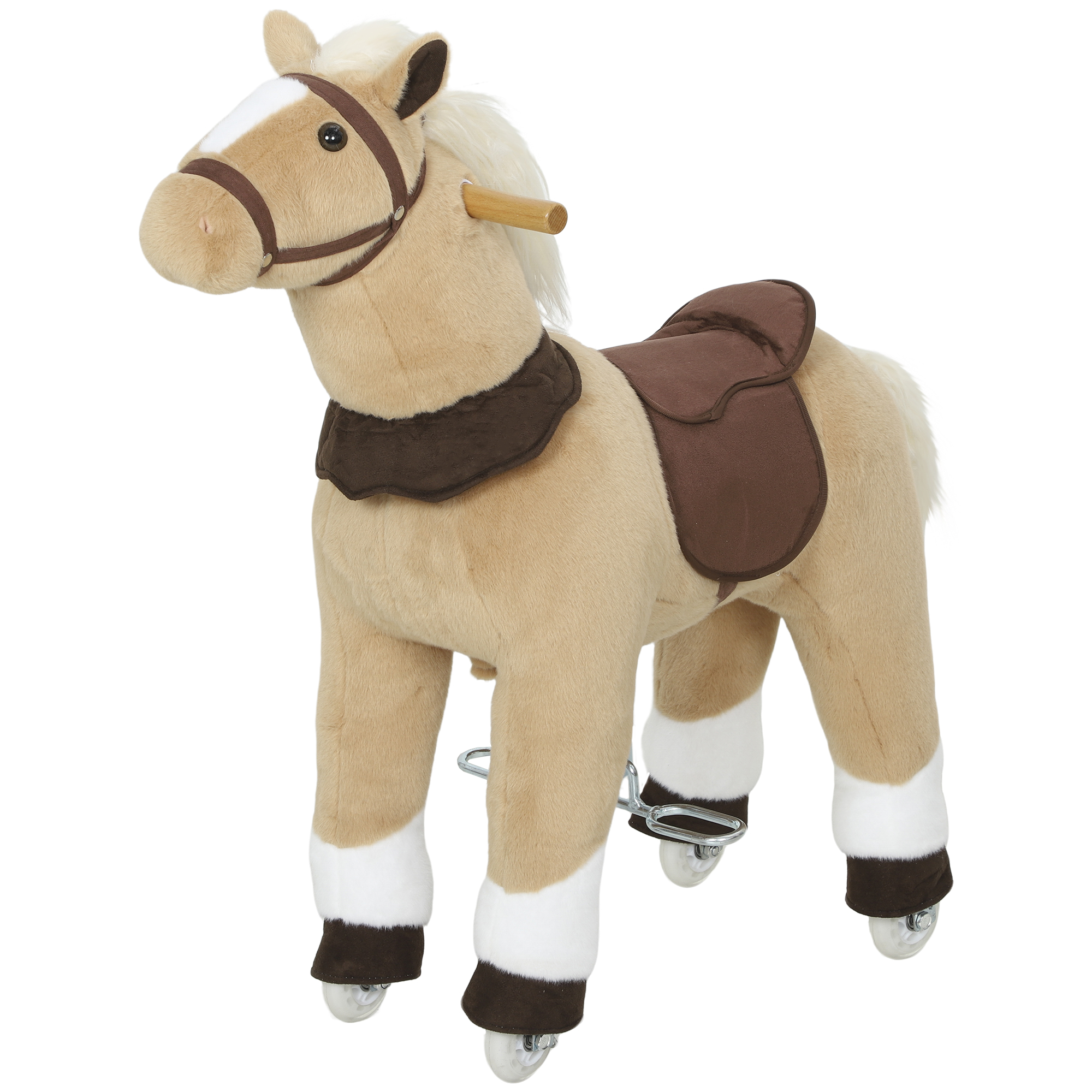 AIYAPLAY Cheval à bascule animal à bascule sur roulettes avec selle et harnais pour enfant de 3 à 5 ans 72 x 32 x 80 cm marron