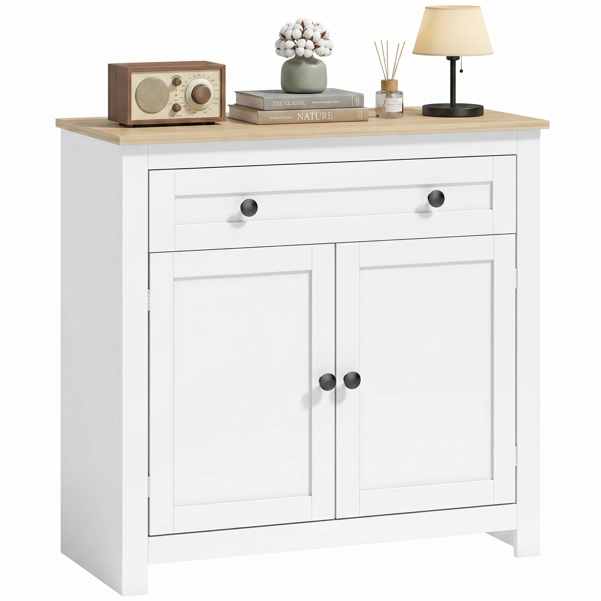 HOMCOM Dressoir keukenkast met lade, dubbele deur, verstelbare legplank, voor woonkamer, 78,5 x 35 x 80 cm Wit