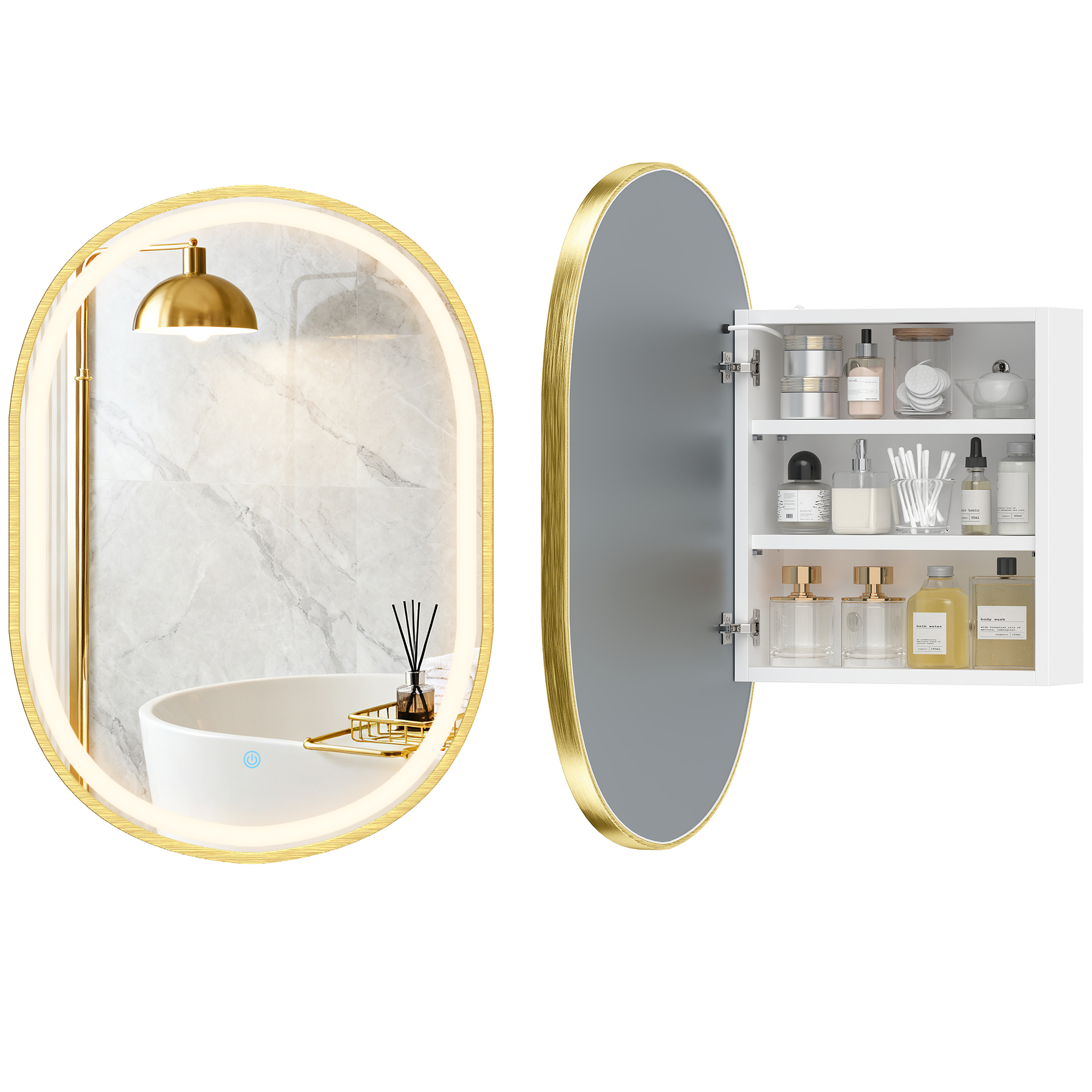 HOMCOM Armoire murale salle de bain avec miroir et éclairage LED anti-buée 3 températures de lumière étagères réglables doré