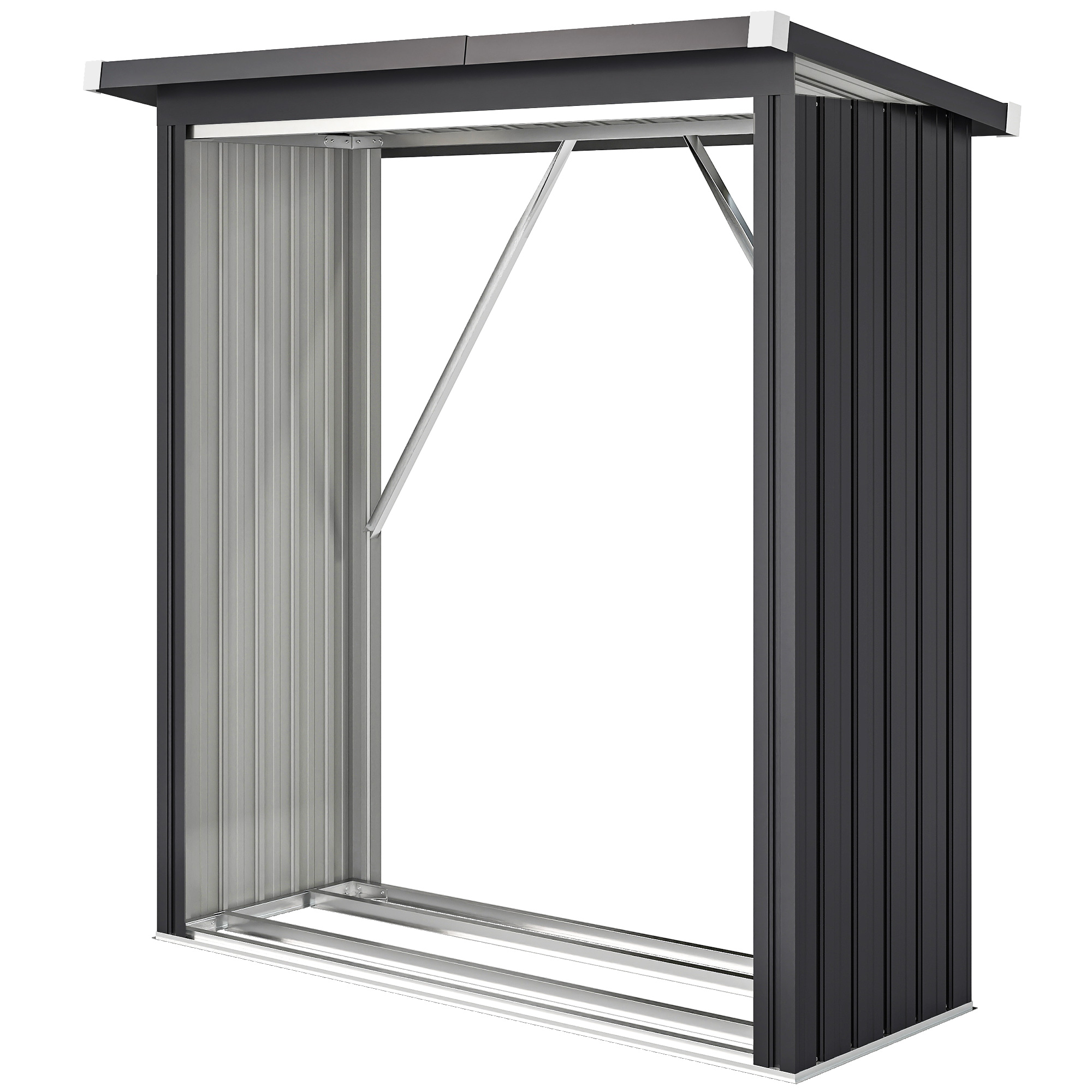 Outsunny Abri-bûches couvert support pour bois de chauffage plancher surélevé toit incliné, acier galvanisé 150x66,5x150cm gris
