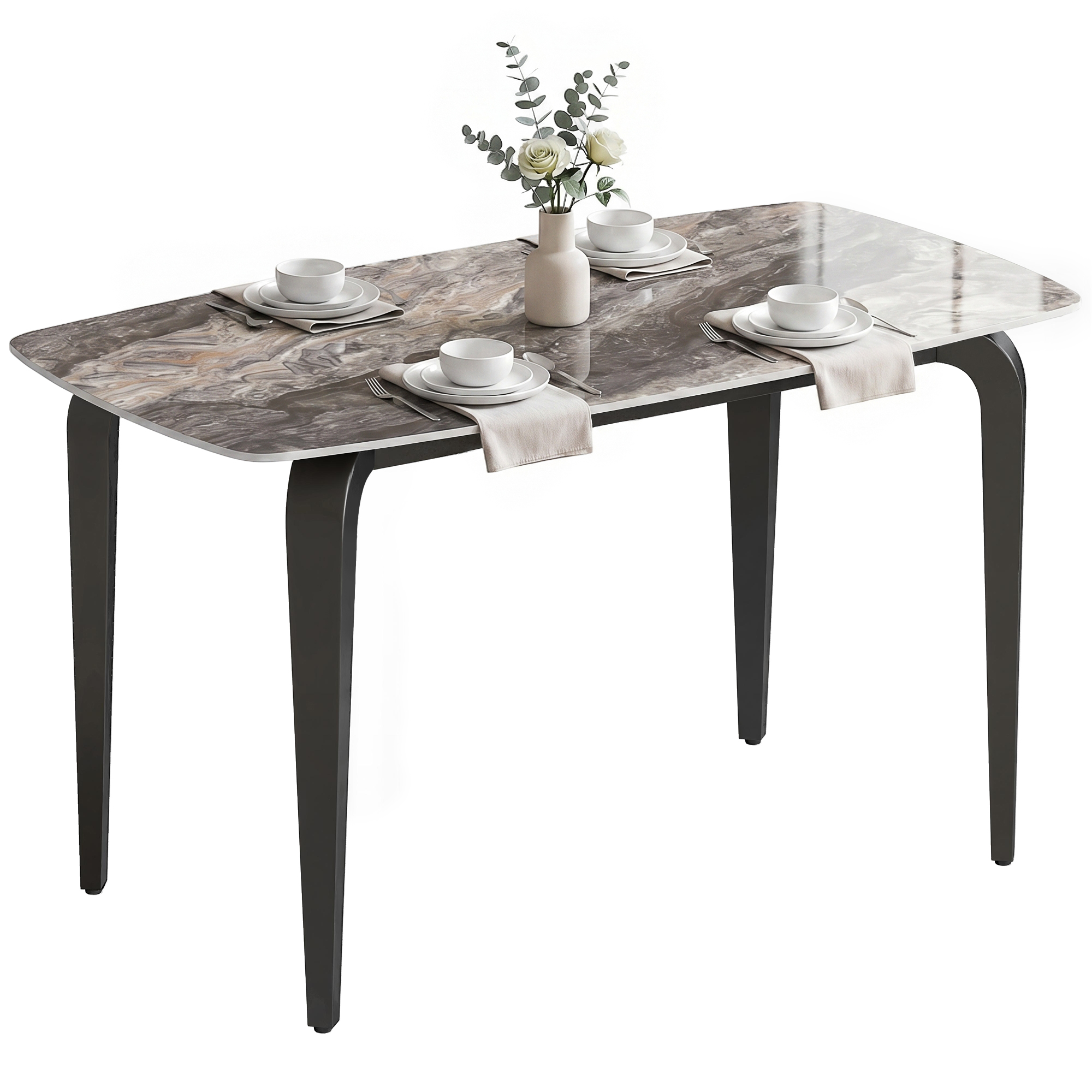 HOMCOM Table à manger rectangulaire pour 4 personnes, 130 x 70 x 75 cm, table de cuisine avec plateau en pierre frittée, marron