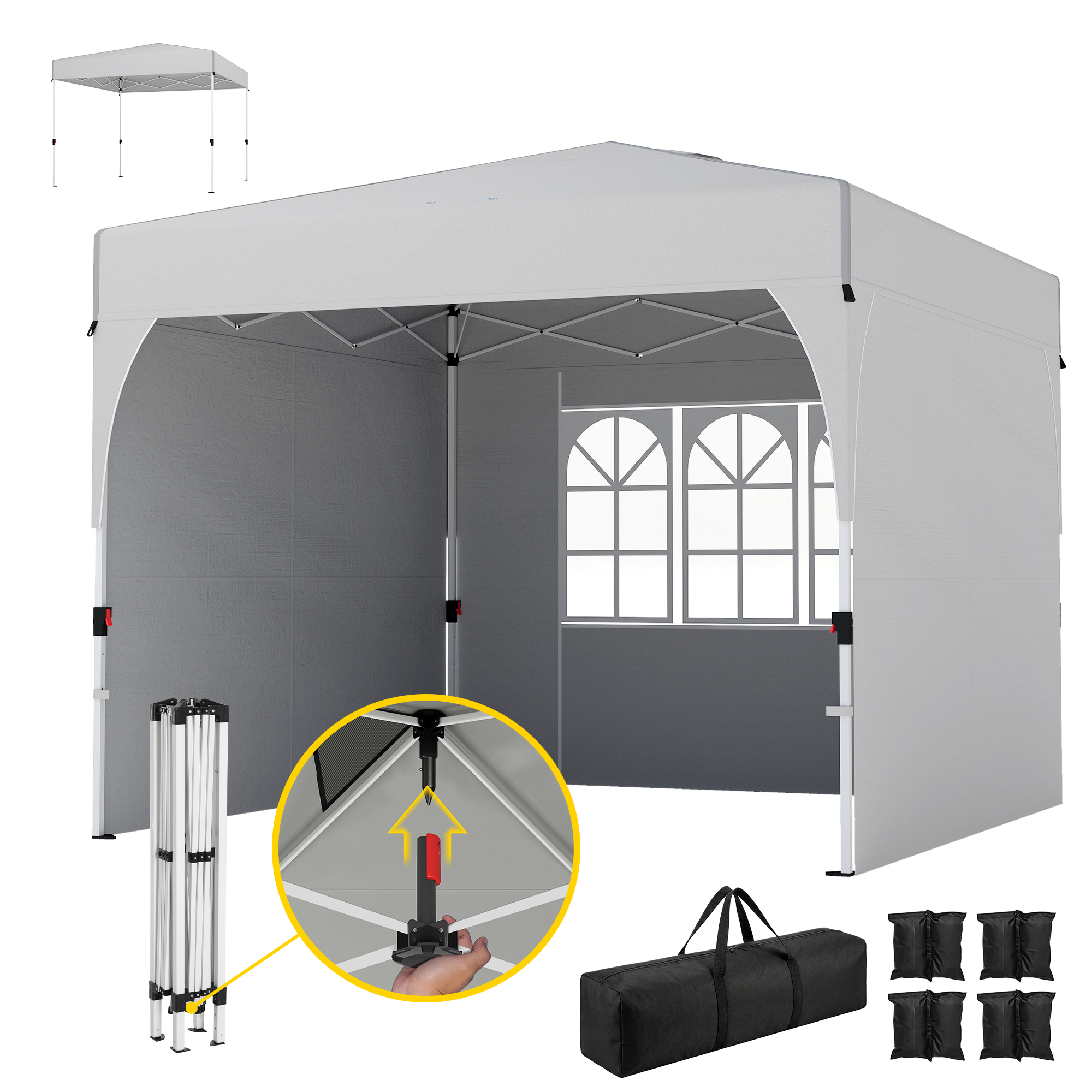Outsunny Tonnelle de jardin 3 x 3 m pop up, tonnelle pliante réglable en hauteur, protection UV50+, 3 parois latérales, crème