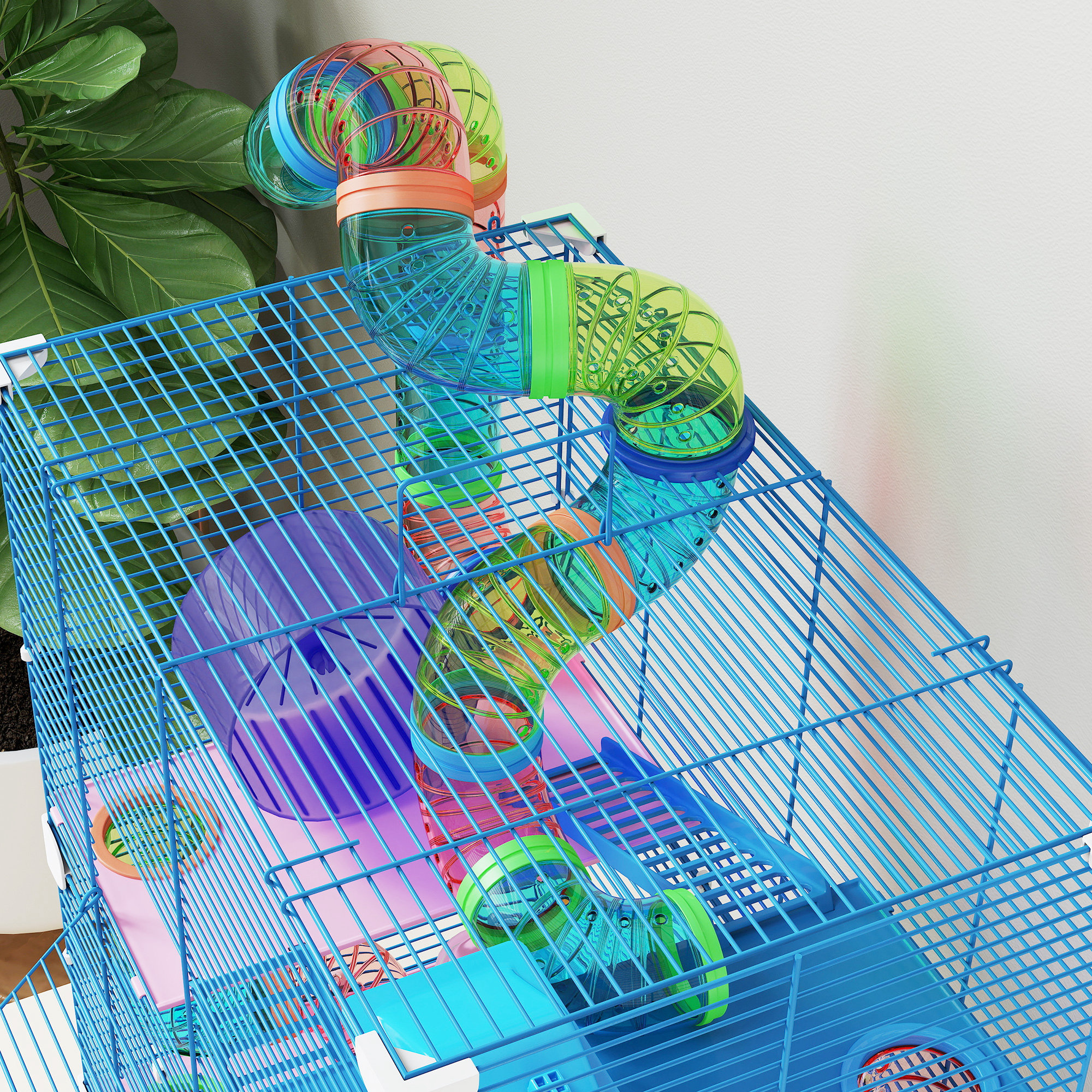 PawHut Cage Pour Hamster 4 Étages Avec Accessoires - 46x30x58cm Vert