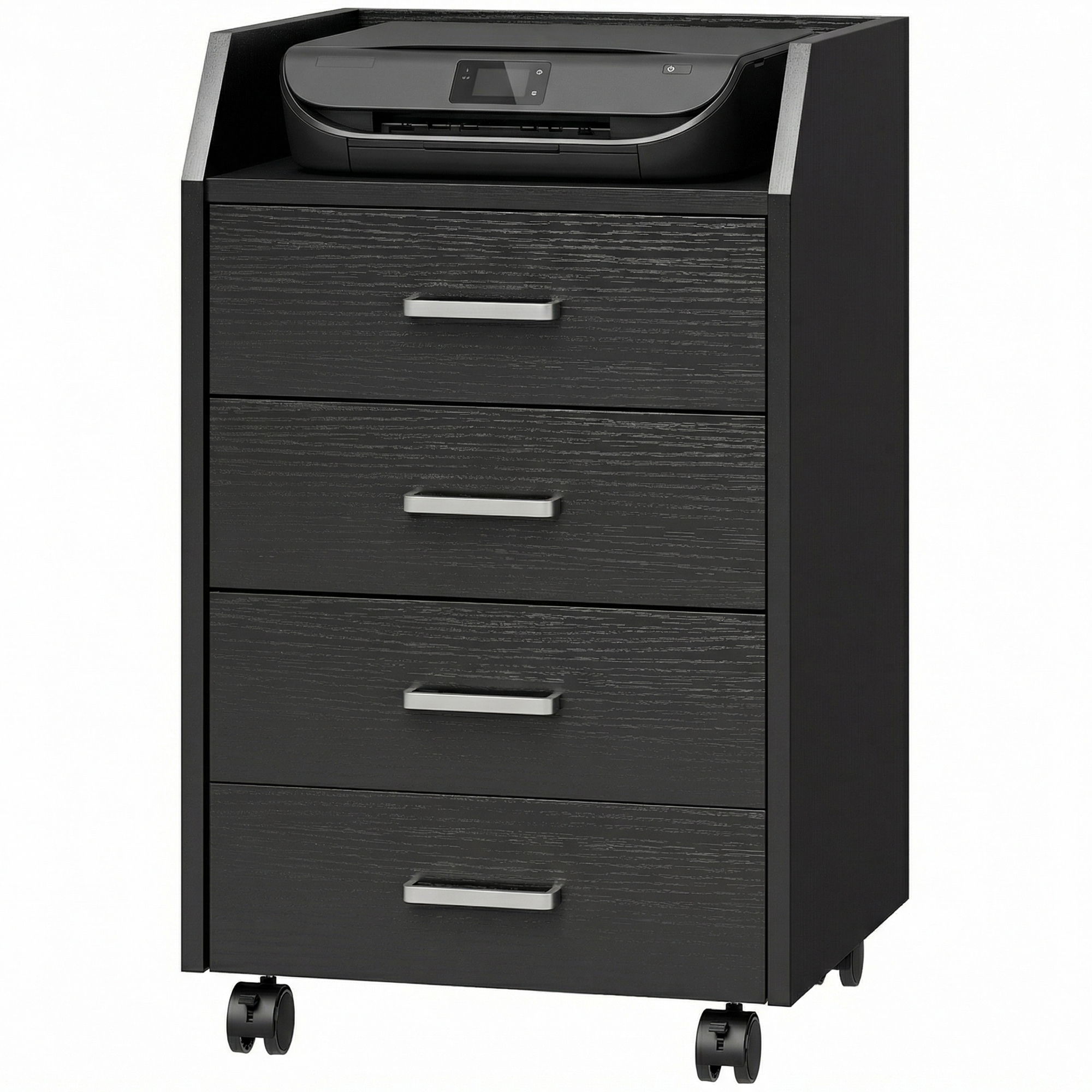 Vinsetto Caisson de bureau rangement sur roulettes 4 tiroirs coulissants en bois 40 x 36 x 65 cm noir