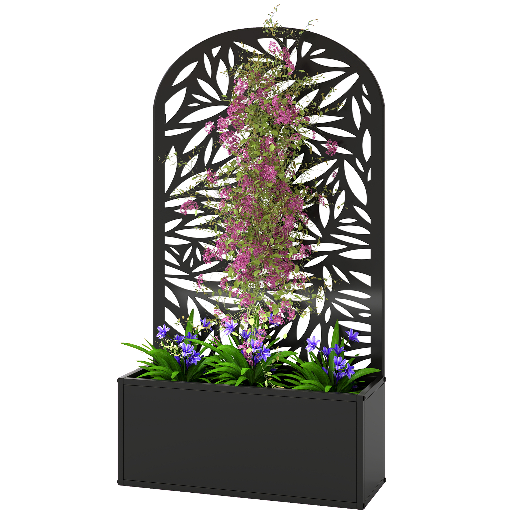 Outsunny Jardinière avec treillis, bac à fleurs en métal, à fixer au mur ou au sol, 61x23x113cm, noir