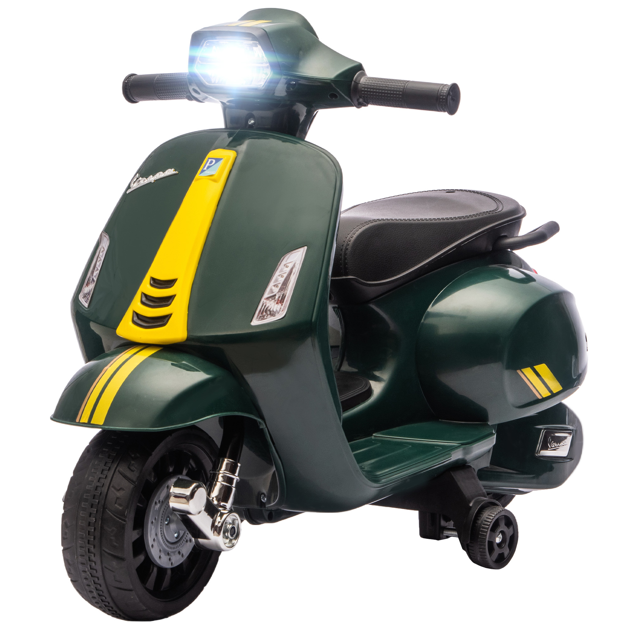 AIYAPLAY Moto électrique enfants 6 V, voiture électrique enfants avec Roues d'Apprentissage, 2-6 Ans, 71 x 37 x 52 cm, vert foncé