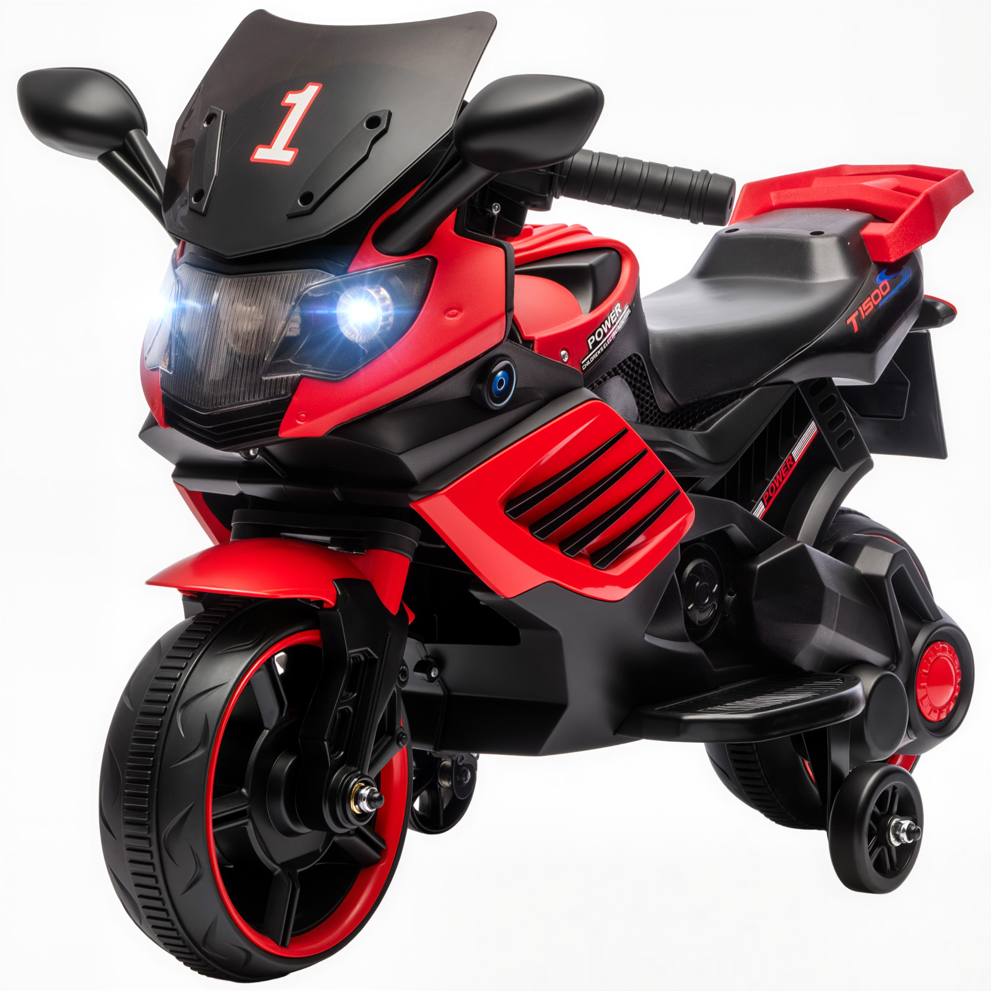 AIYAPLAY Moto électrique enfants 6 V, voiture électrique enfants avec roues d'entraînement, effets lumineux et sonores, rouge