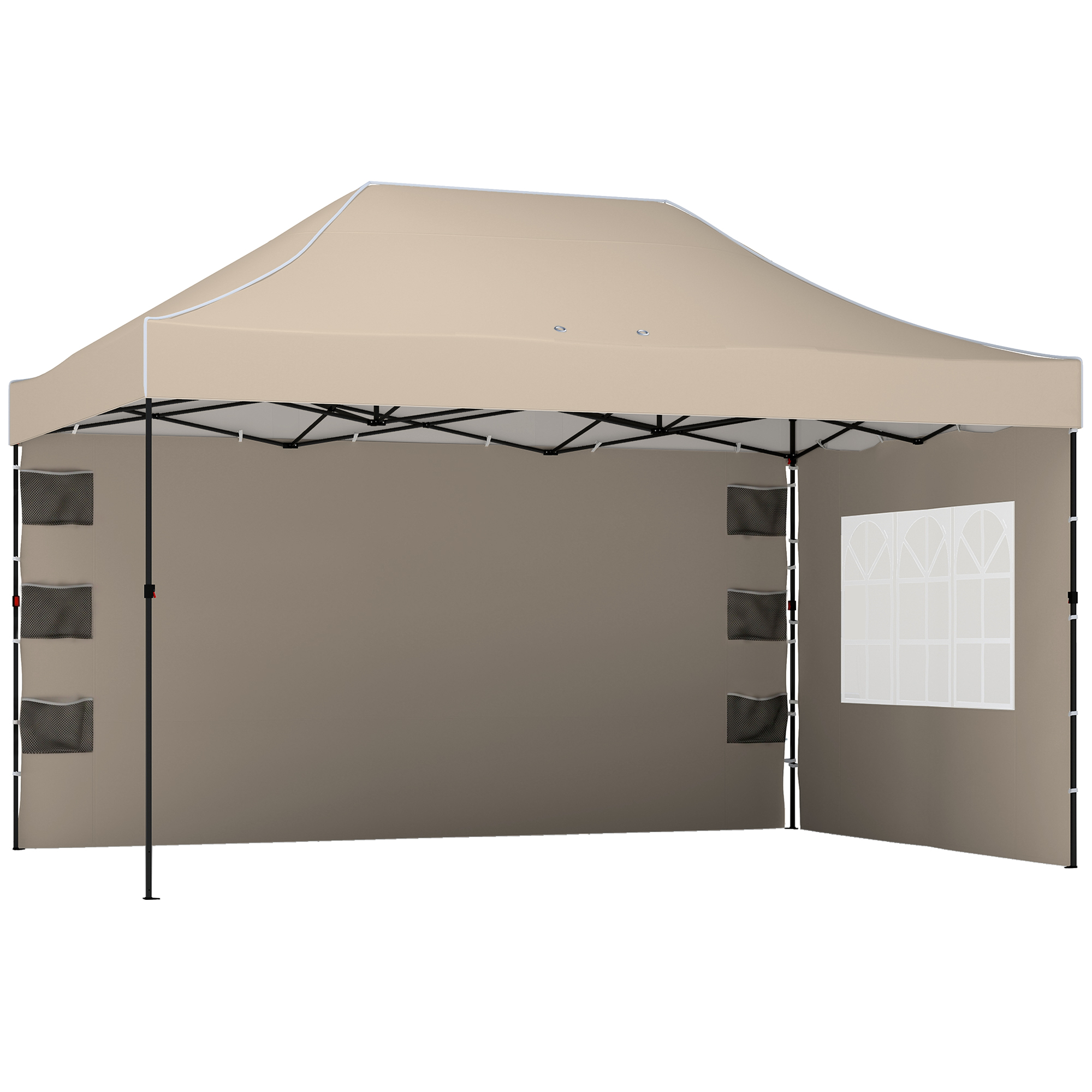 Outsunny Pavilion 3x4,3m, Acoperiș UPF50+, Pereți, Geantă cu Roți, Tenda Grădină, Maro Nisipiu | Aosom Romania