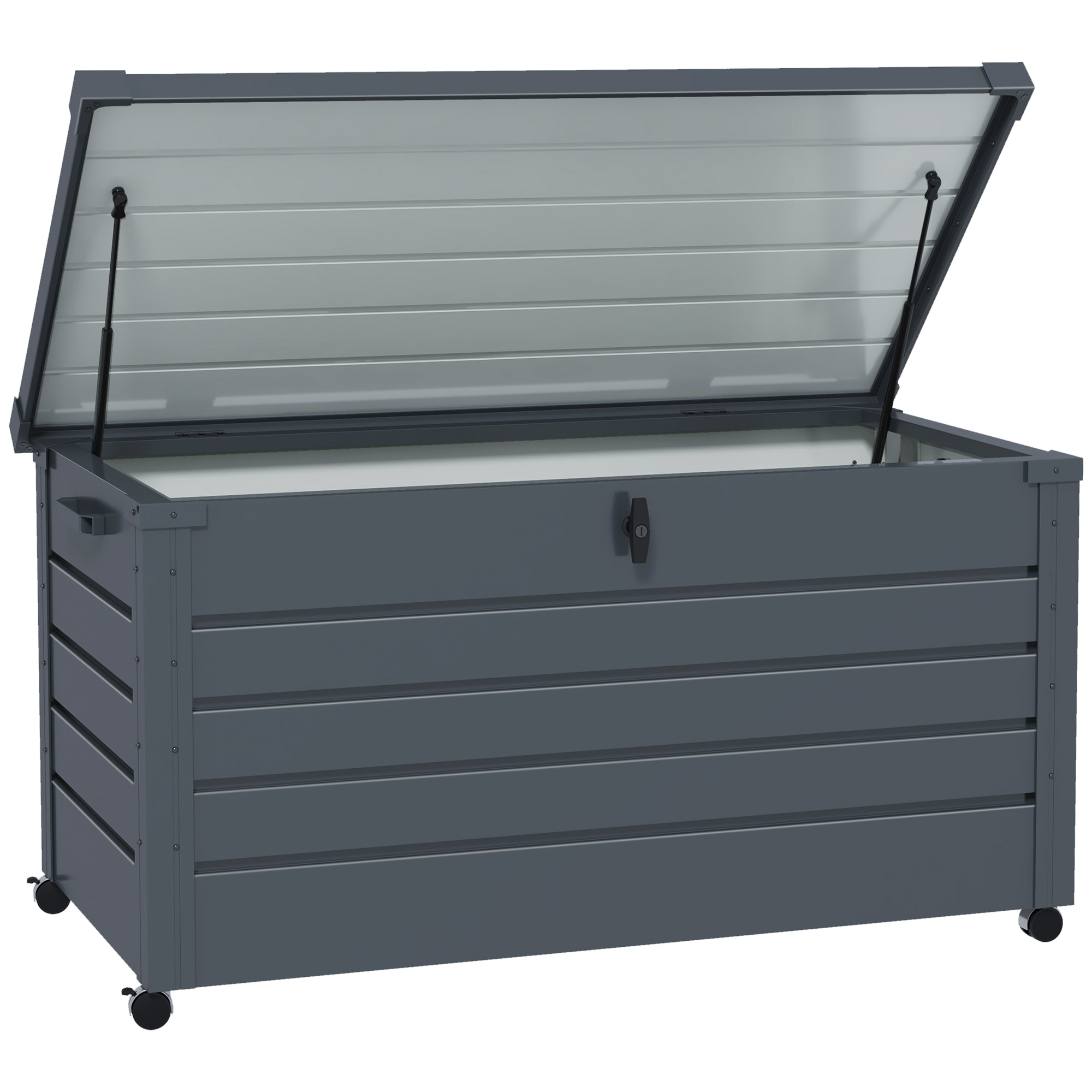 Outsunny Gartenbox Metall 311 Liter Auflagenbox mit Griffen Rollen Schloss Wasserdicht Abschließbar Gartentruhe Outdoor Kissenbox wetterfest Aufbewahrungsbox für Garten Balkon 120 x 62cm Dunkelgrau Aosom