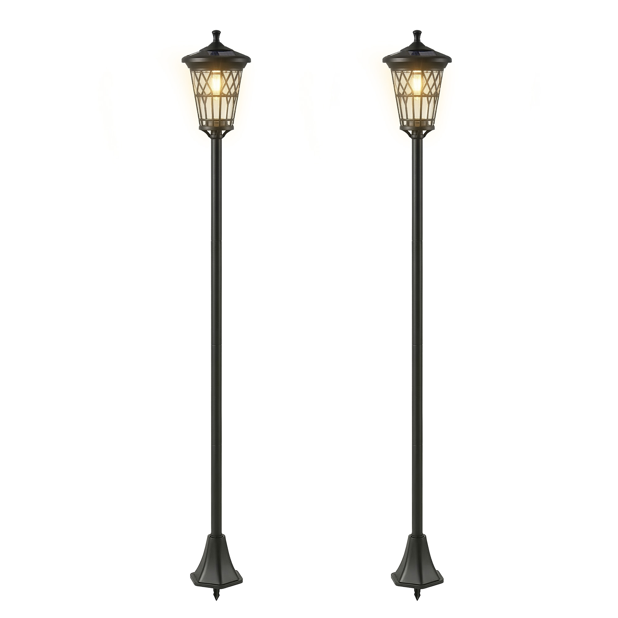 Outsunny Lot de 2 Lampadaires Solaires 1,86 m pour Jardin, Lampes de Rue en Acier Inoxydable à Hauteur Réglable Noir
