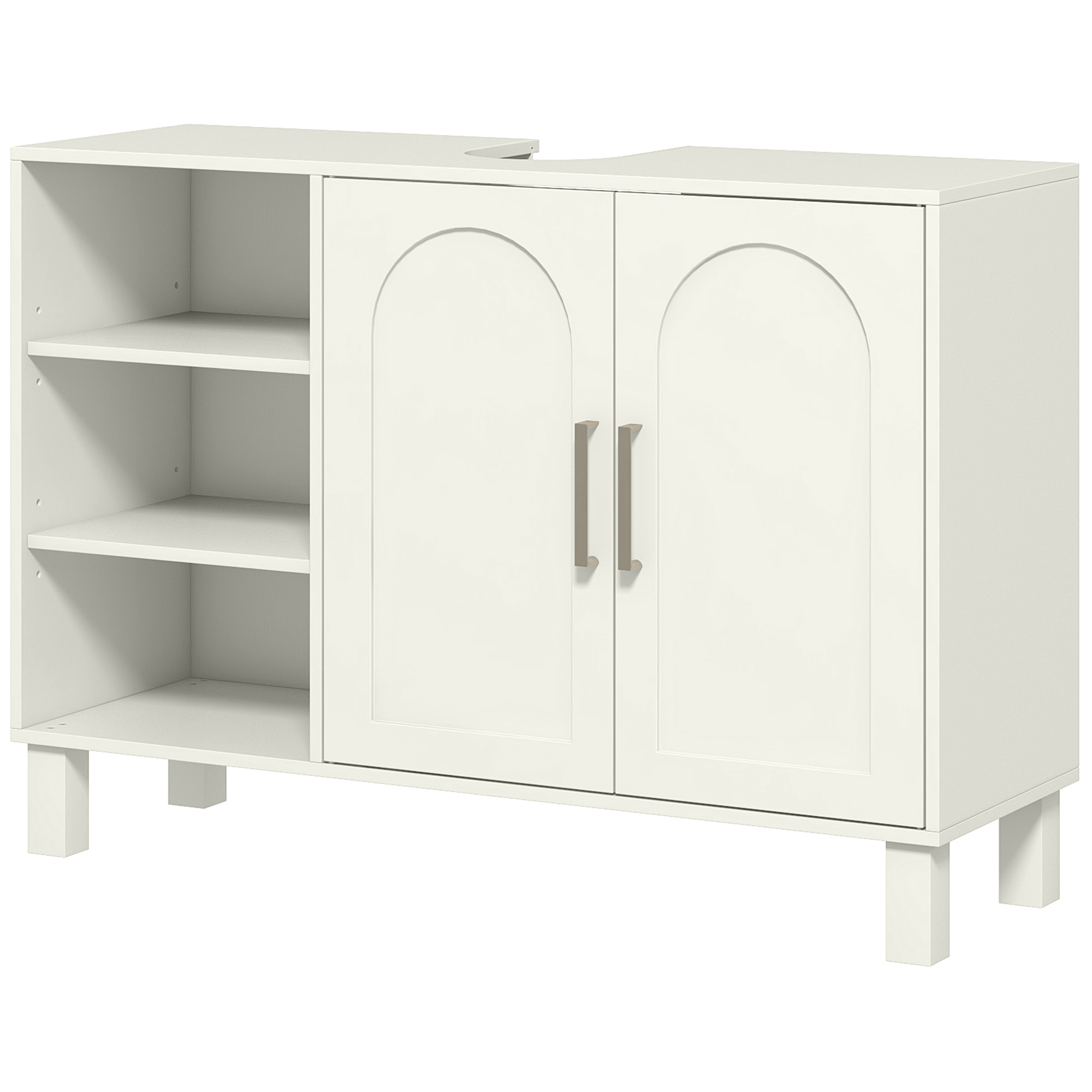 HOMCOM Meuble sous lavabo meuble de salle de bain avec placard à deux niveaux étagères réglables 90l x 30P x 63H cm crème