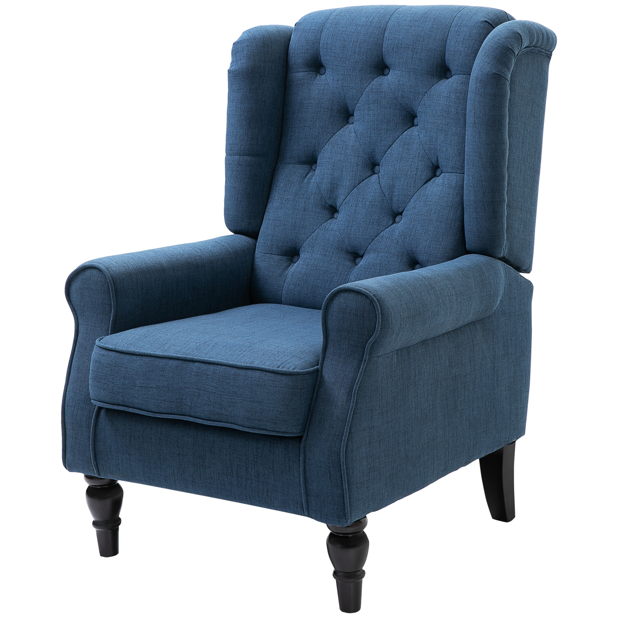 HOMCOM Fauteuil de Salon, Fauteuil Capitonné avec Pieds en Bois, Assise Large, Grand Confort, Classique, 74x86x102cm, Bleu