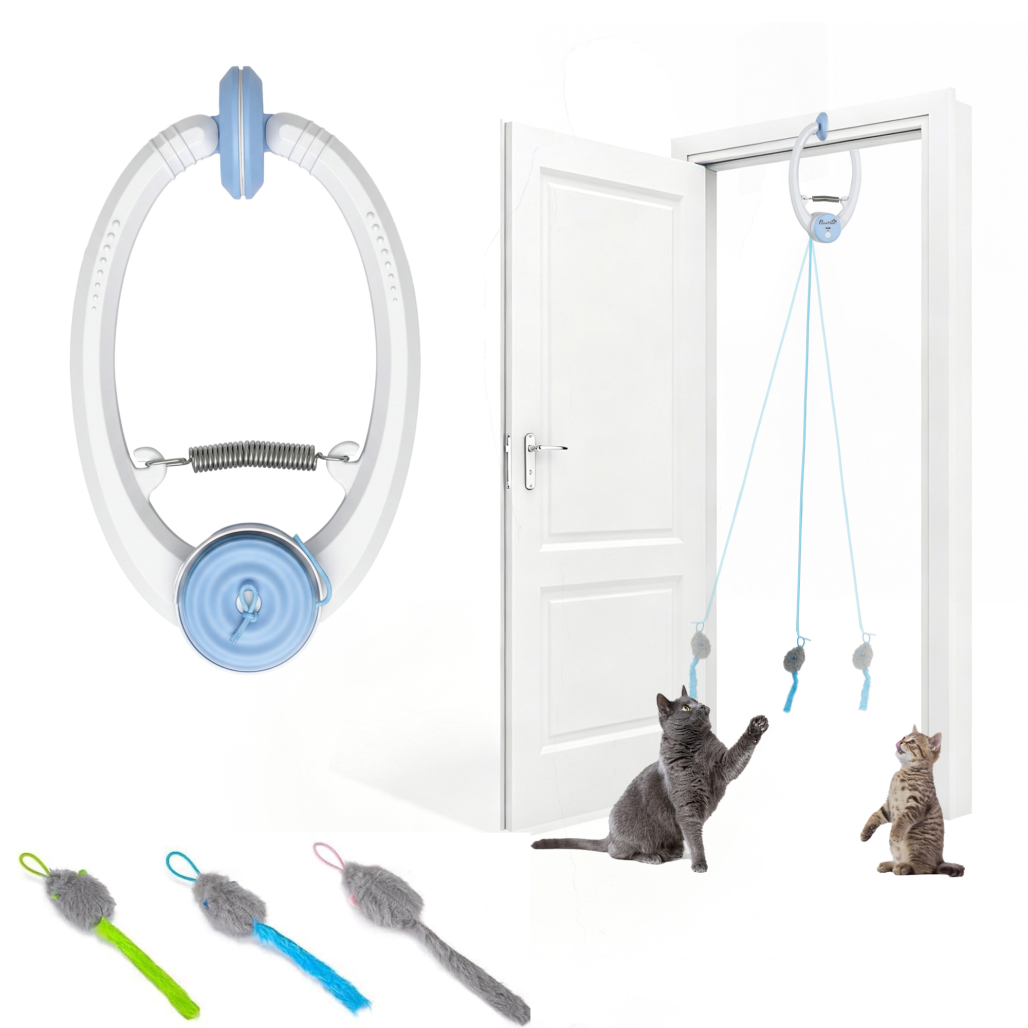 PawHut Jouet interactif pour chat USB rechargeable souris sautante suspendue à la porte pour chats, 24,1 x 13,8 x 6,6 cm Blanc