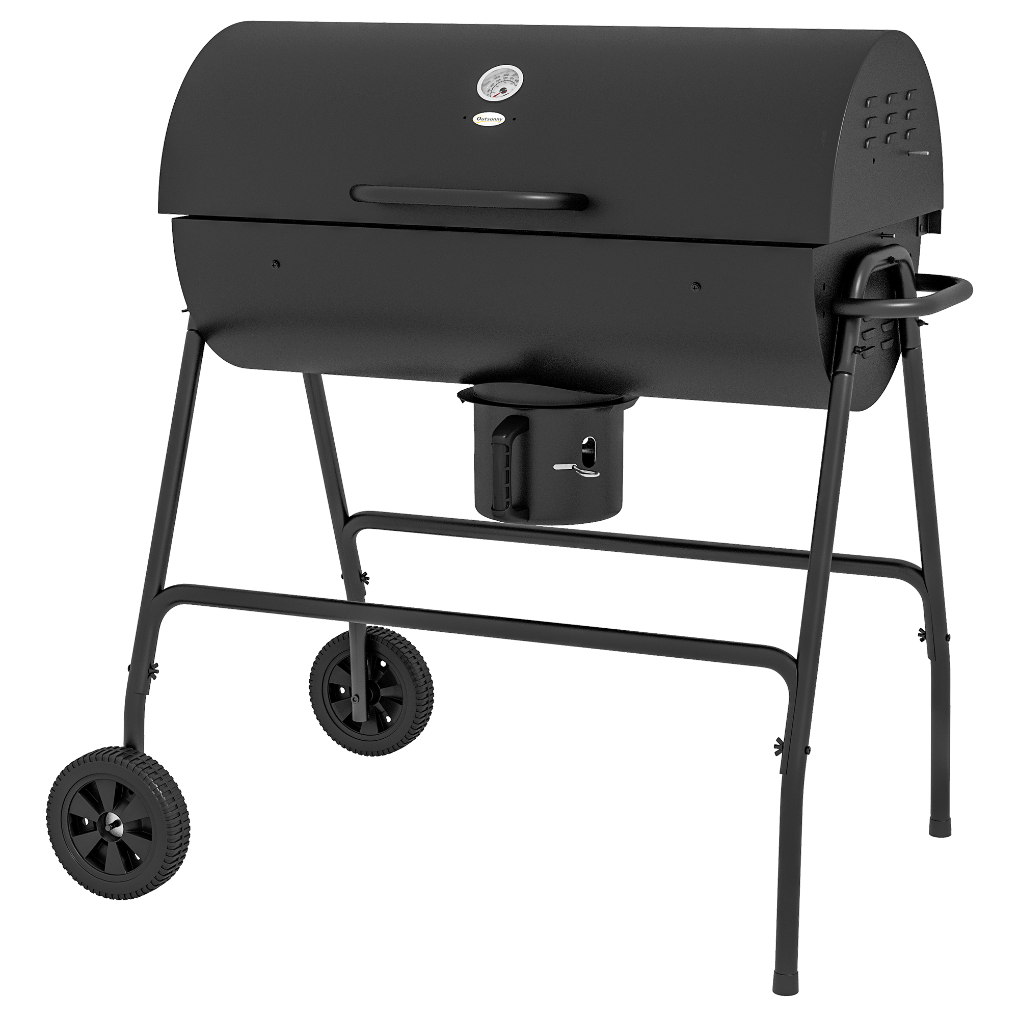 Outsunny Holzkohlegrill aus Metall BBQ Smoker mit Deckel Thermometer Räder verstellbarer Kohlewanne Griff, fahrbar Grillwagen Holzkohle Grill, Kohlegrill für Barbeque Camping, Terrasse, 95x71,5x102 cm Aosom
