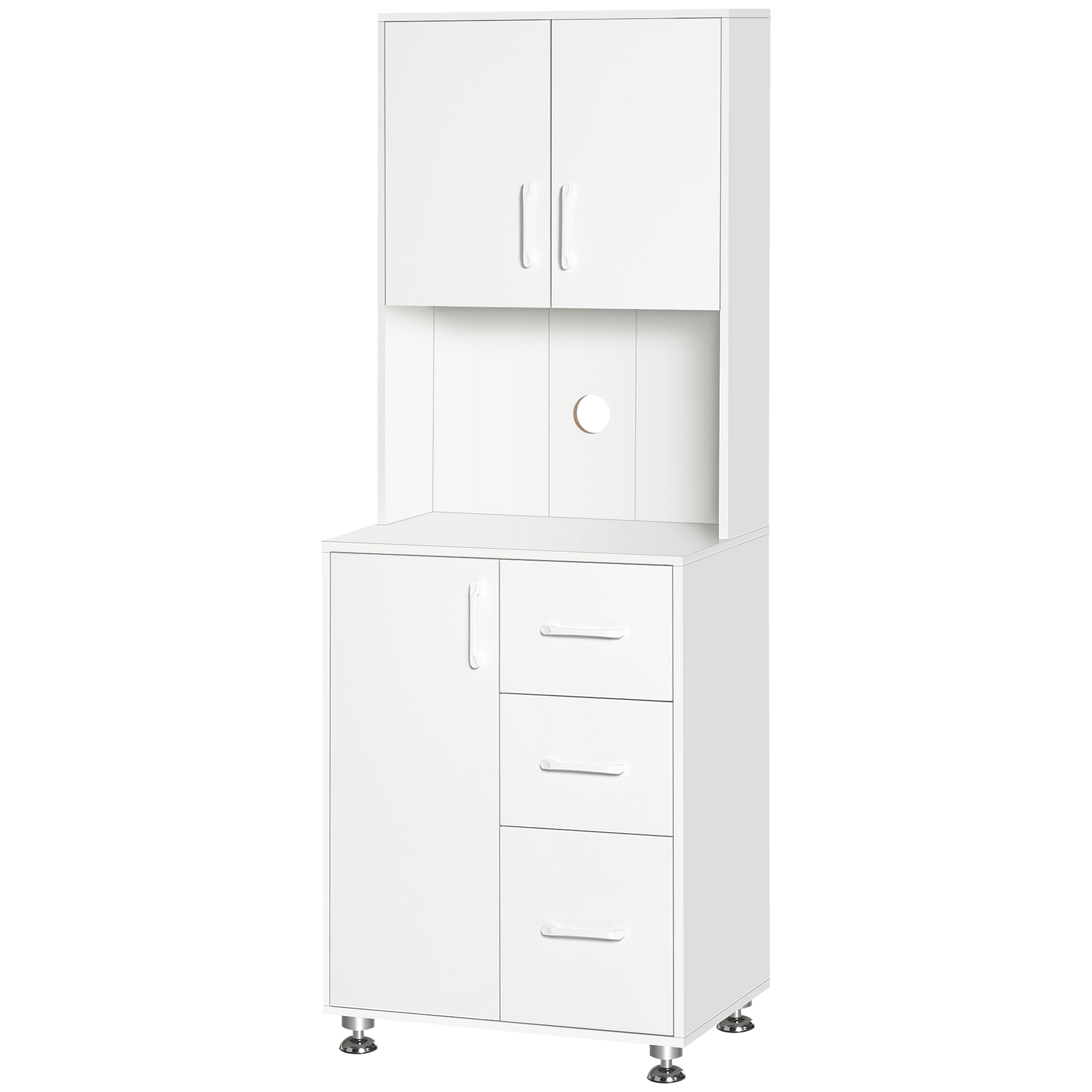 HOMCOM Buffet haut cuisine, armoire de cuisine avec 3 portes, 3 tiroirs et plan de travail, 60 x 40 x 160 cm, blanc
