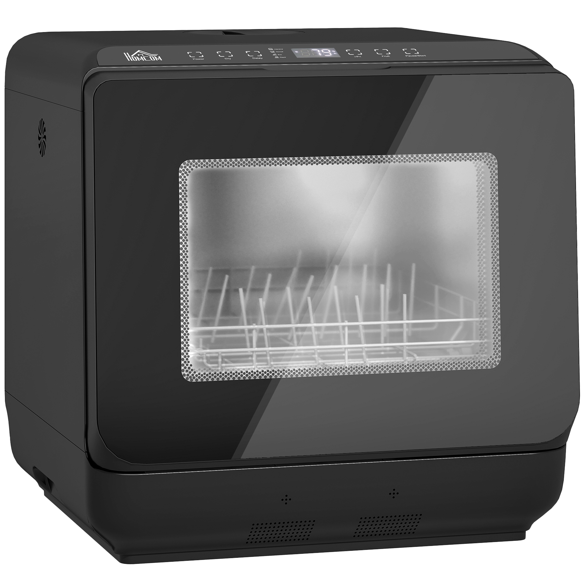 HOMCOM Lavavajillas de sobremesa, mini lavavajillas con depósito de 6 L, 5 programas, pantalla LED, función de secado, negro