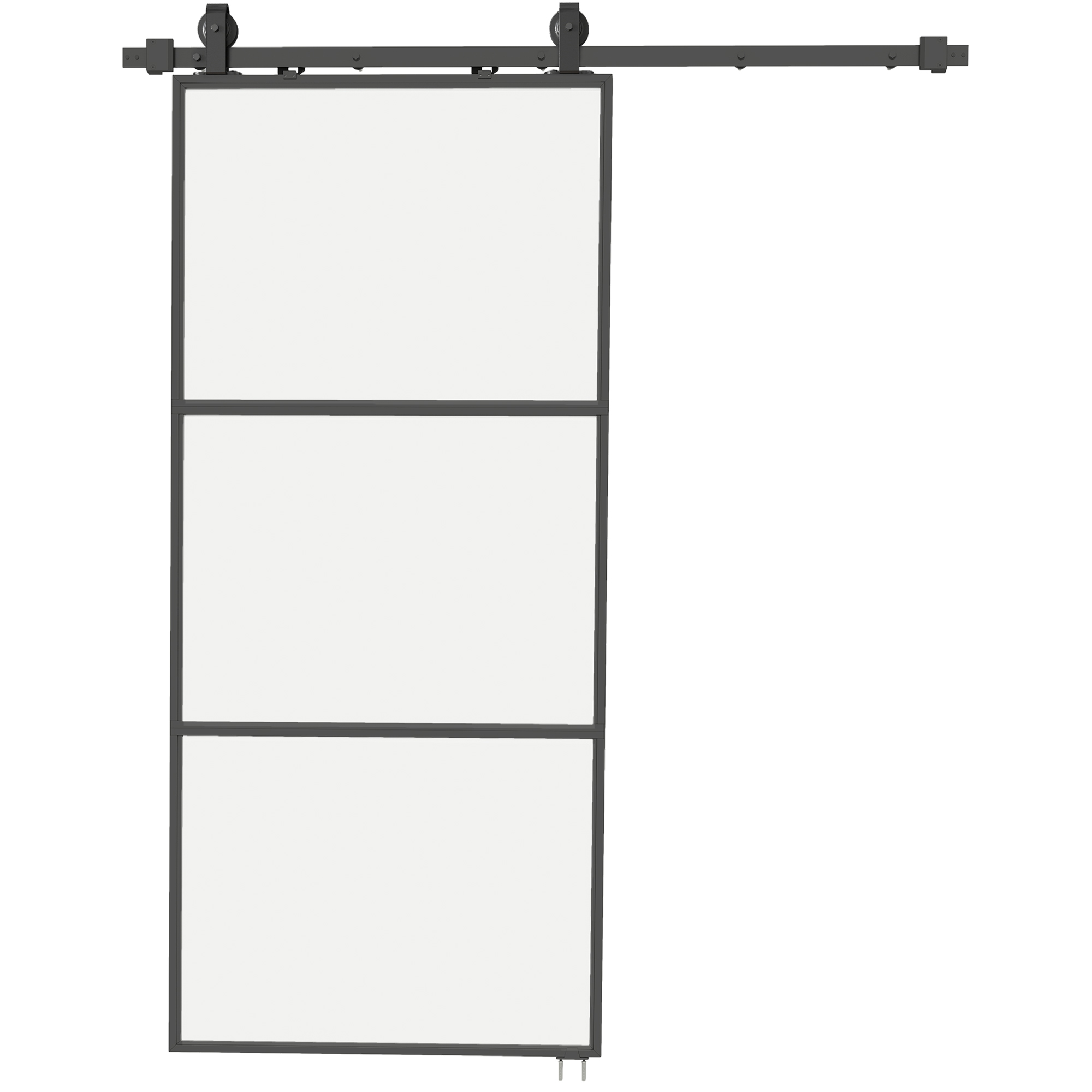 HOMCOM Glasschiebetür Komplettset mit Softclose Zimmertür 91x203 cm Wandmontage Schiebetür Schiebetürsystem mit Laufschiene Innentüren Komplett-Set für Schiebetüren Trennwände Schwarz Aosom