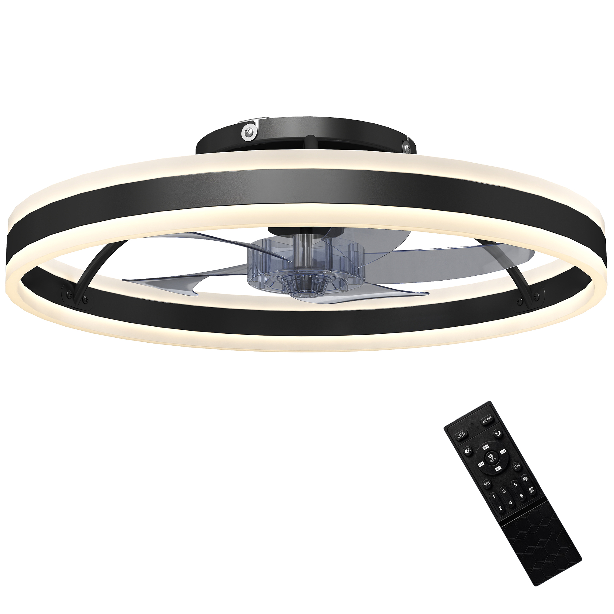 HOMCOM Ventilateur de plafond avec lumière et télécommande, plafonnier ventilateur 50 cm avec 6 vitesses, noir