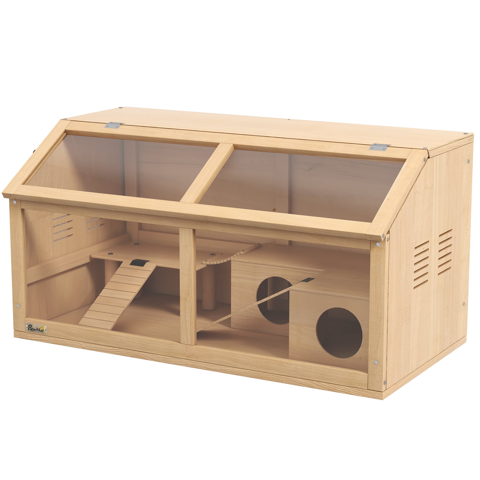 Meilleurs prix pour PawHut Cage hamster en bois habitat grand pour rongeur ventilation couvercle ouvrant et accessoires 85x45x44cm bois naturel