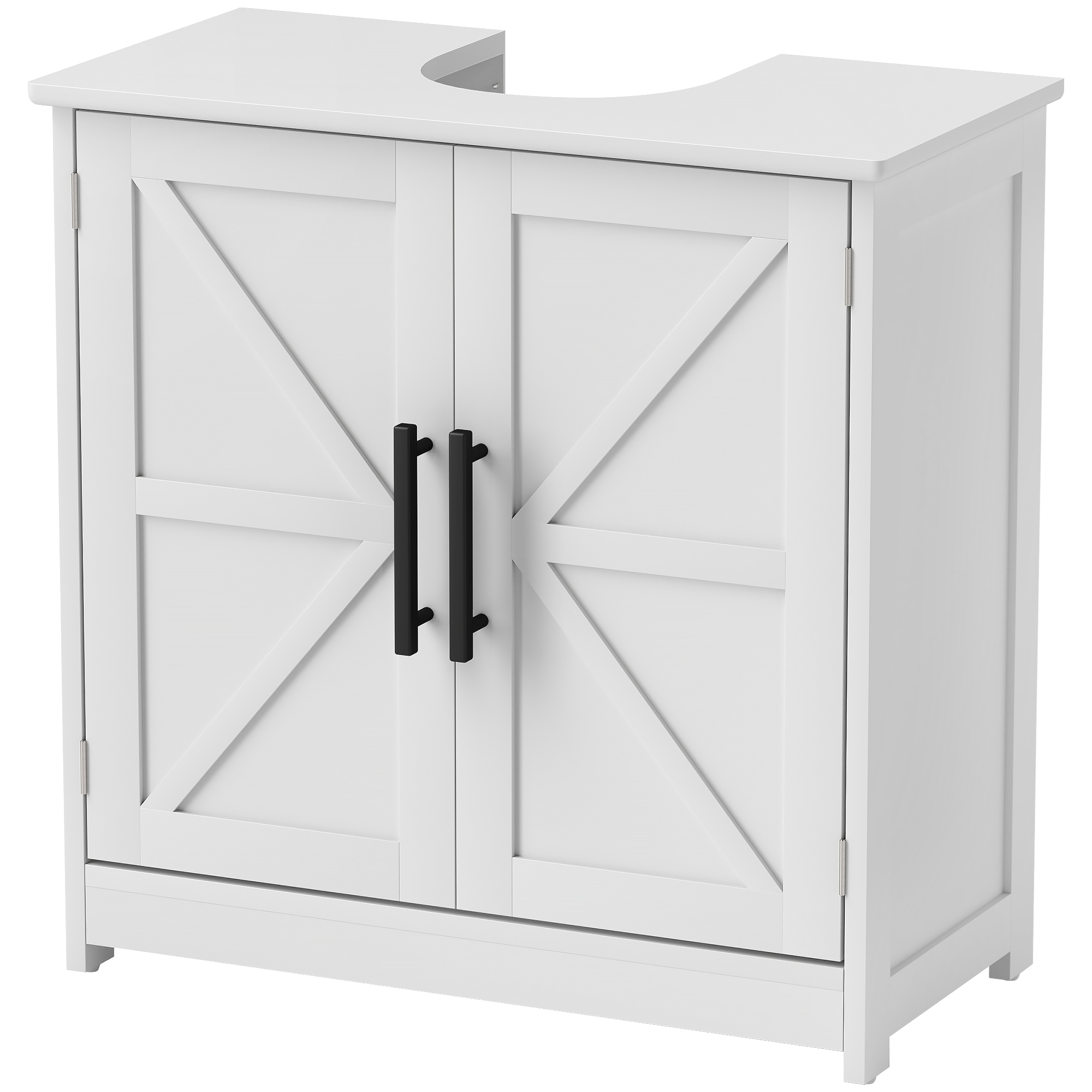 HOMCOM Meuble sous lavabo, meuble de salle de bain avec 2 portes magnétiques style grange et étagères, 60 x 30 x 60 cm, blanc