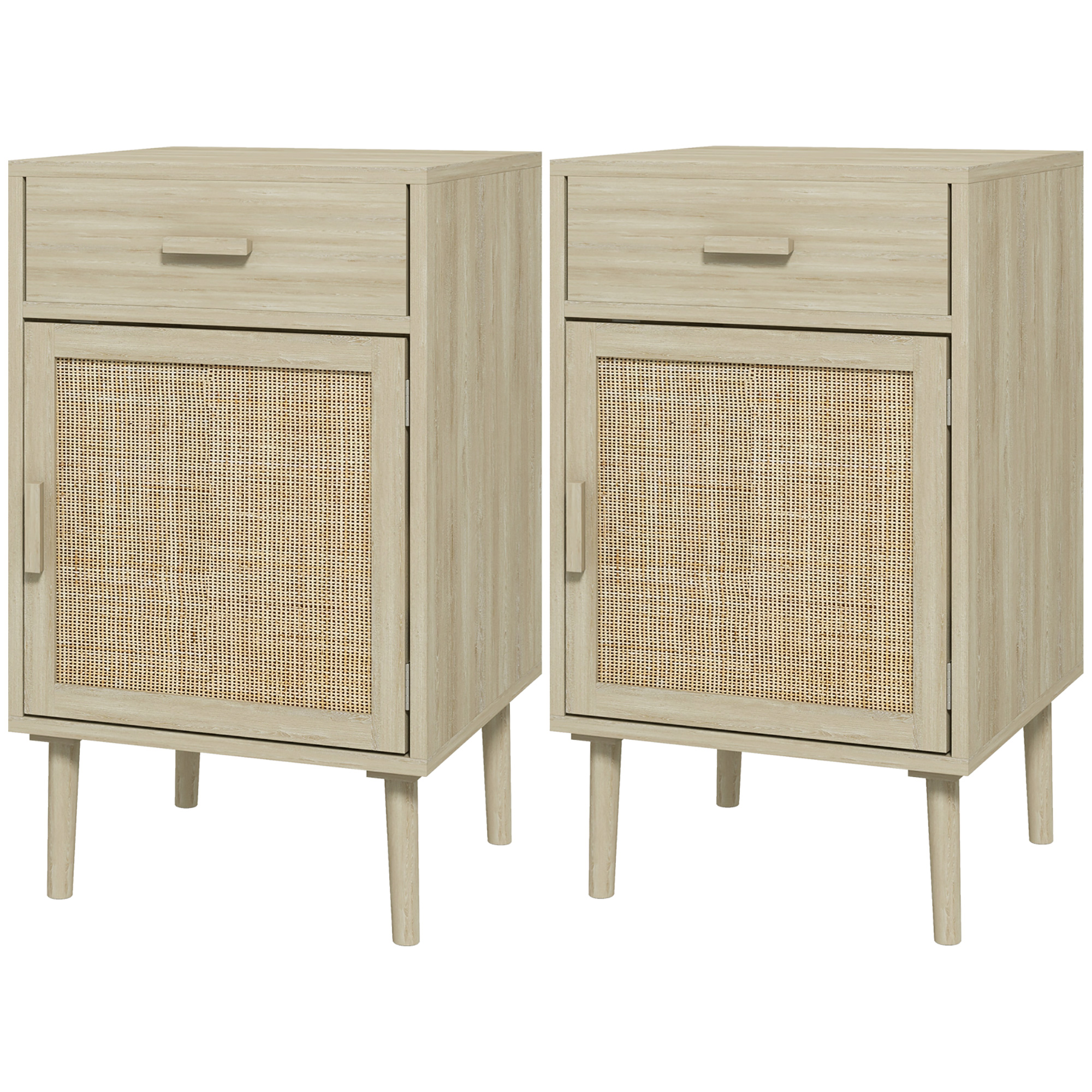 HOMCOM Lot de 2 tables de chevet, tables de nuit avec tiroir et placard, étagère réglable, 40 x 40 x 68,5 cm, chêne