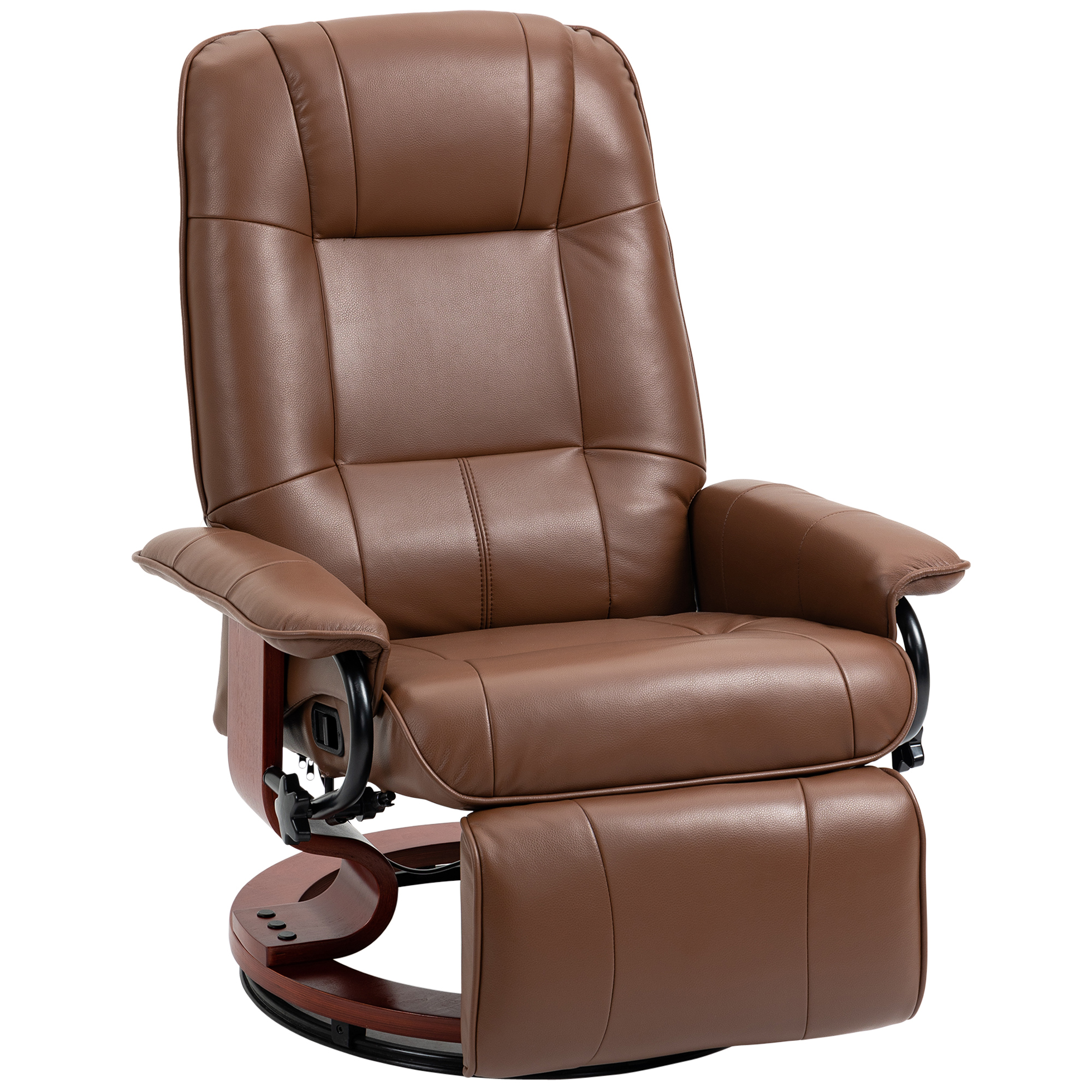 HOMCOM Fauteuil relax inclinable repose-pieds réglable pivotant 360° piètement bois revêtement synthétique marron