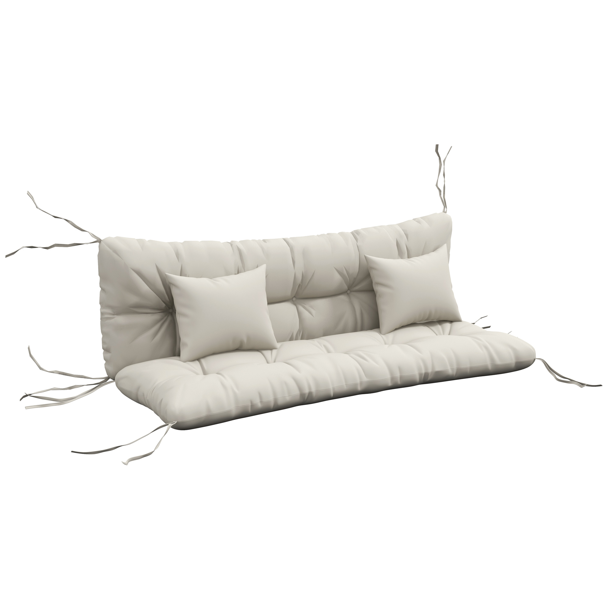 Outsunny 4er-Set Sitzkissen, 150x50 cm wasserabweisend Stuhlkissen mit Bindebänder, Geknüpftem Design 10cm dick Polsterauflage für Schaukel, Sitzpolster für Haus, Garten, Sofa, Cremeweiß Aosom