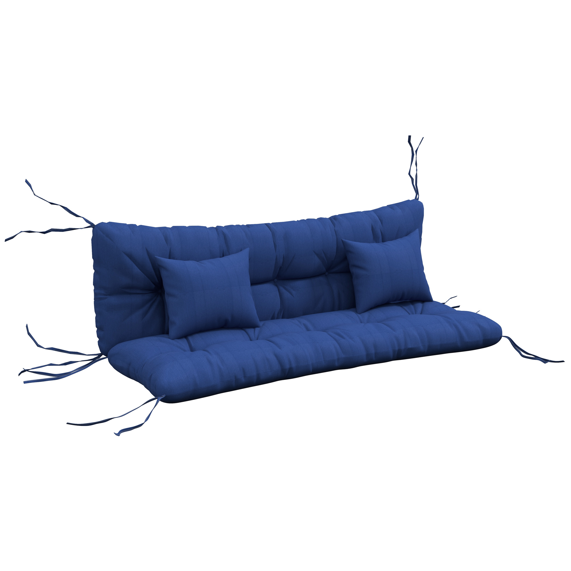 Outsunny 4er-Set Sitzkissen, 150x50 cm wasserabweisend Stuhlkissen mit Bindebänder, Geknüpftem Design 10cm dick Polsterauflage für Schaukel, Sitzpolster für Haus, Garten, Sofa, Marineblau Aosom