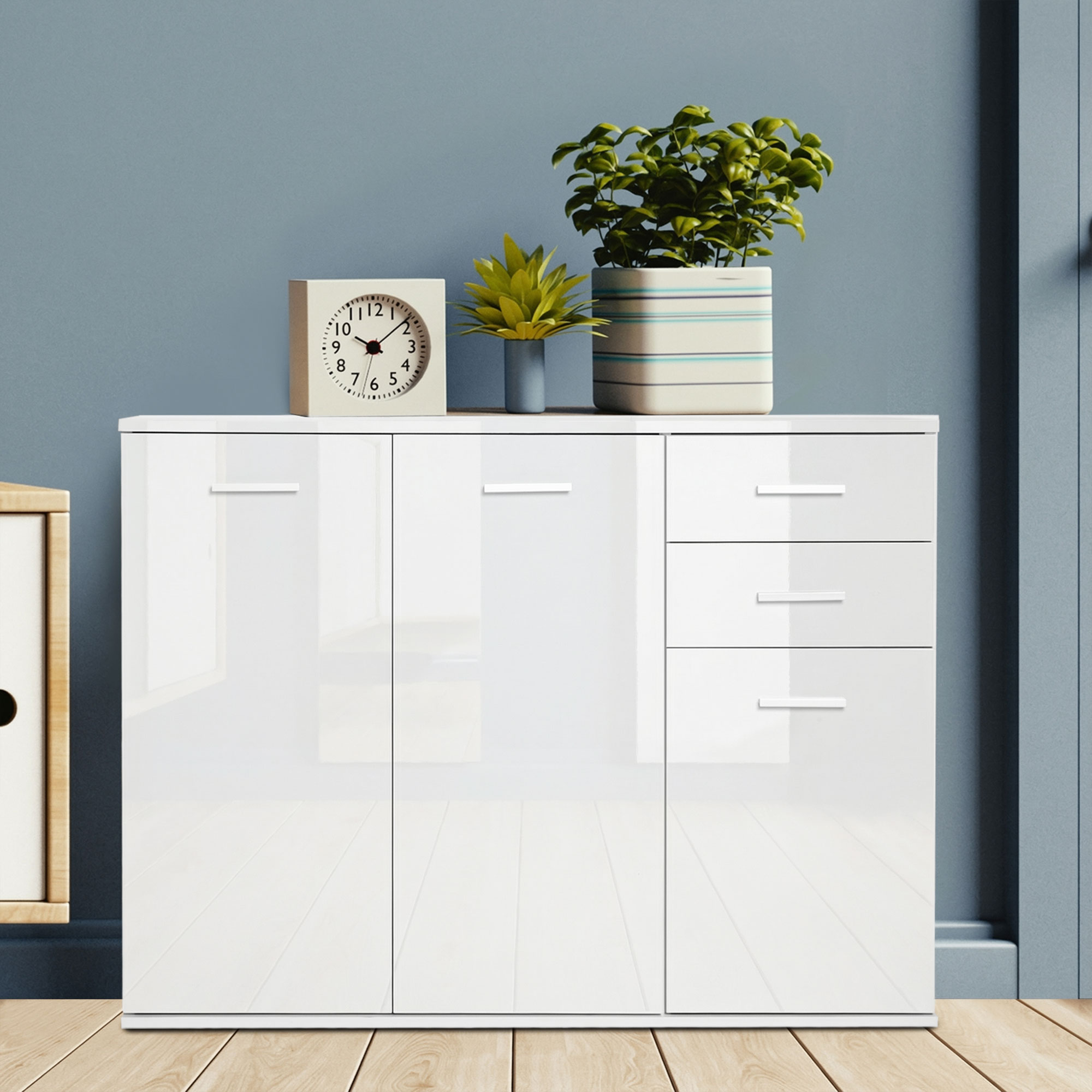 HOMCOM Buffet De Cuisine 2 Portes 2 Tiroirs - Meuble Rangement Style Campagne Blanc Et Bois
