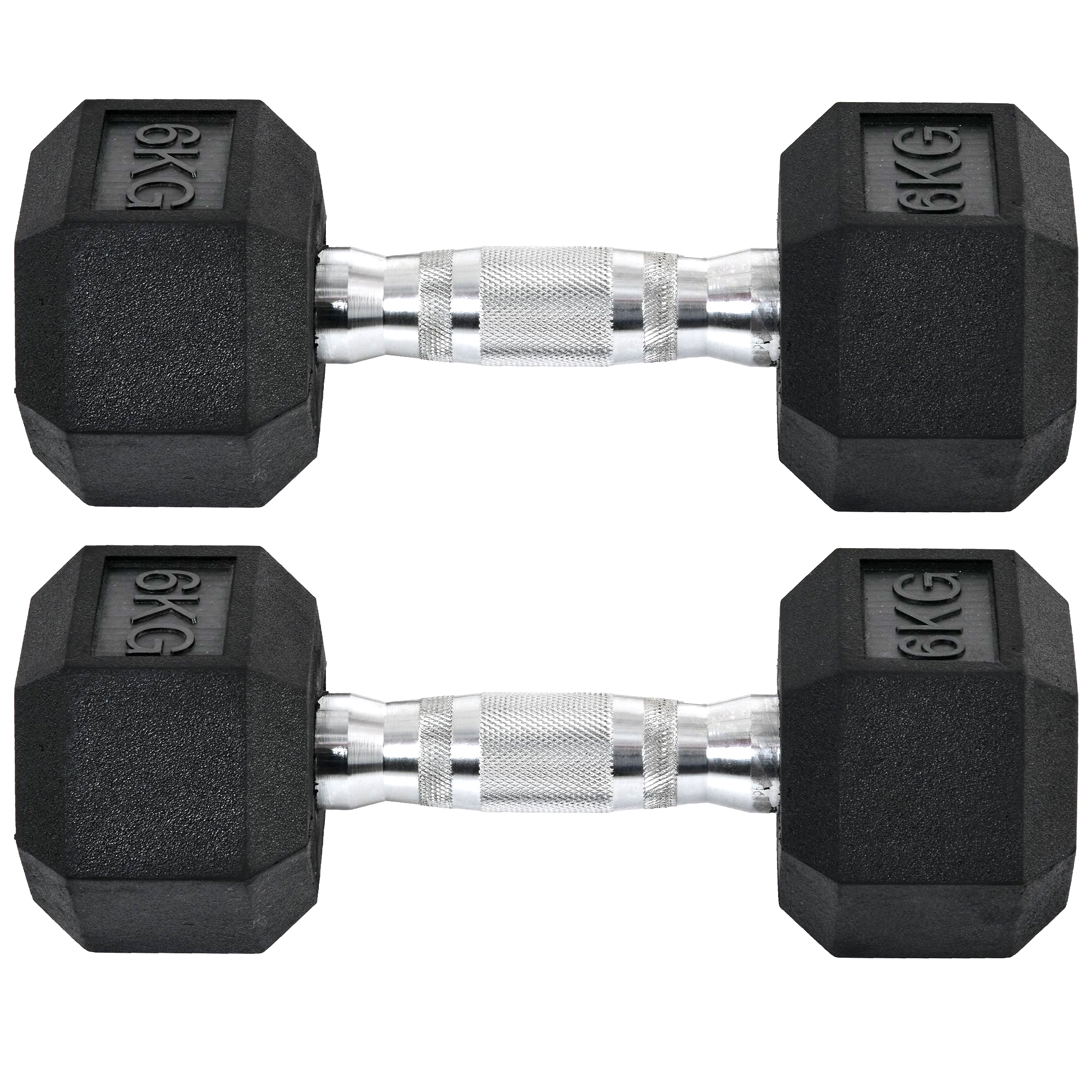 HOMCOM Ensemble d'haltères courtes, lot de 2 haltères hexagonaux recouverts de caoutchouc, acier noir