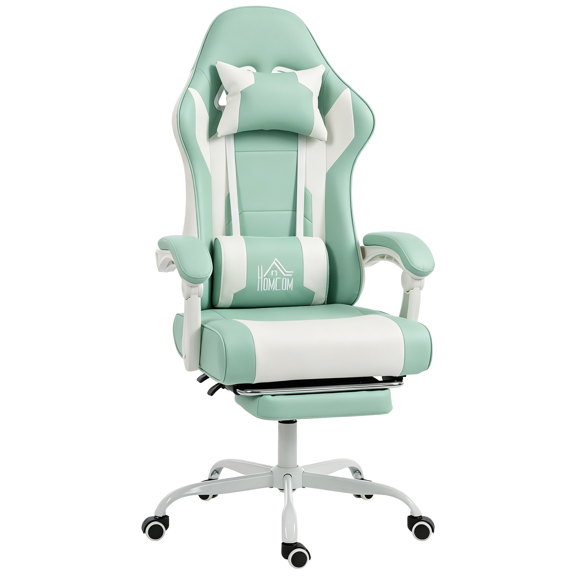 HOMCOM Ergonomischer Gaming-Stuhl, Gamer-Stuhl mit Vibrations-Lendenmassage, 155° verstellbar, Höhenverstellbar, Kopfstütze und ausziehbare Fußstütze, für Büro, Studio, Hellblau Aosom