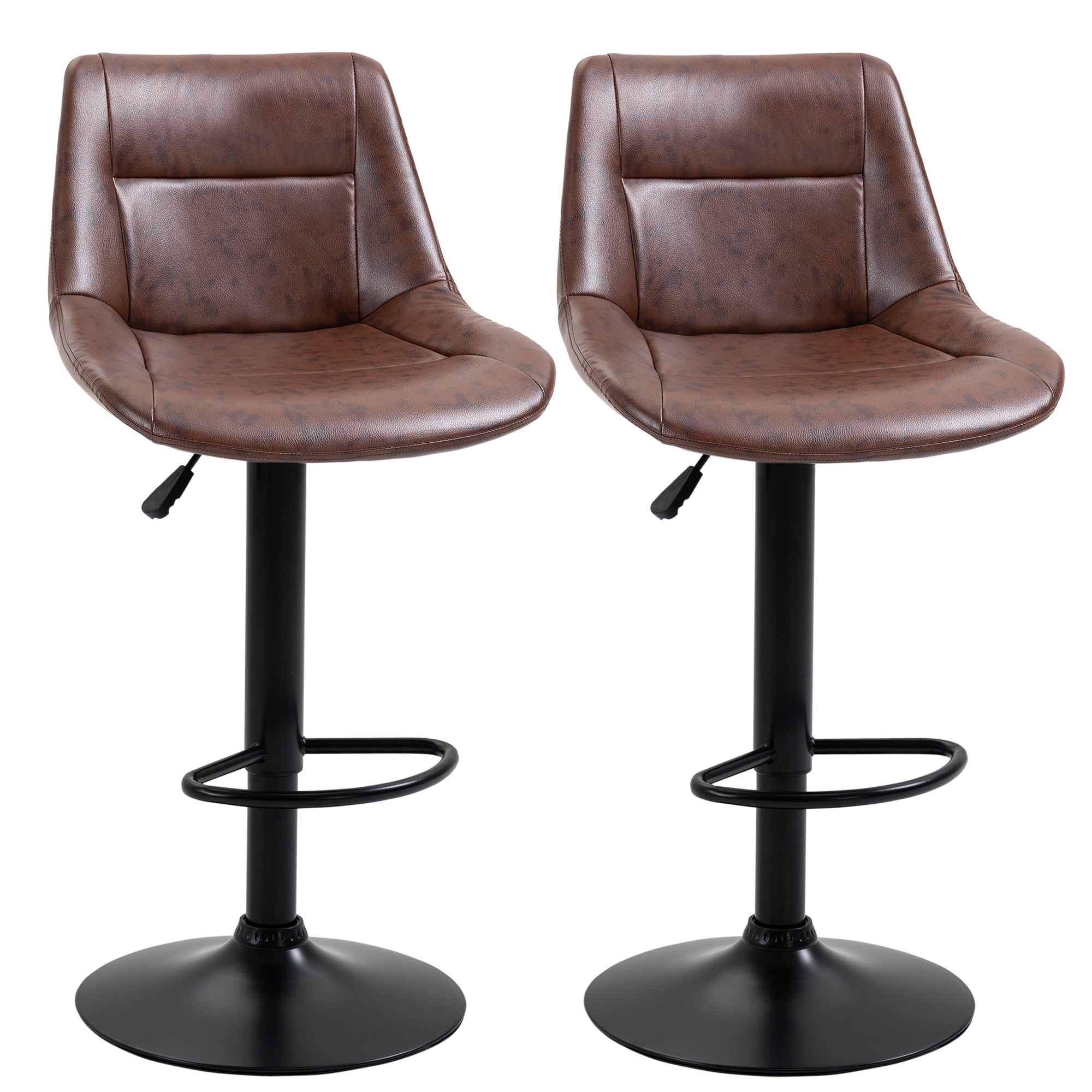 HOMCOM Set 2 Scaune de Bar, Scaune înalte, reglabile în înălțime, incl. Suport pentru Picioare, 46.5cm x 50cm x 108cm, Negru + Maro | Aosom Romania