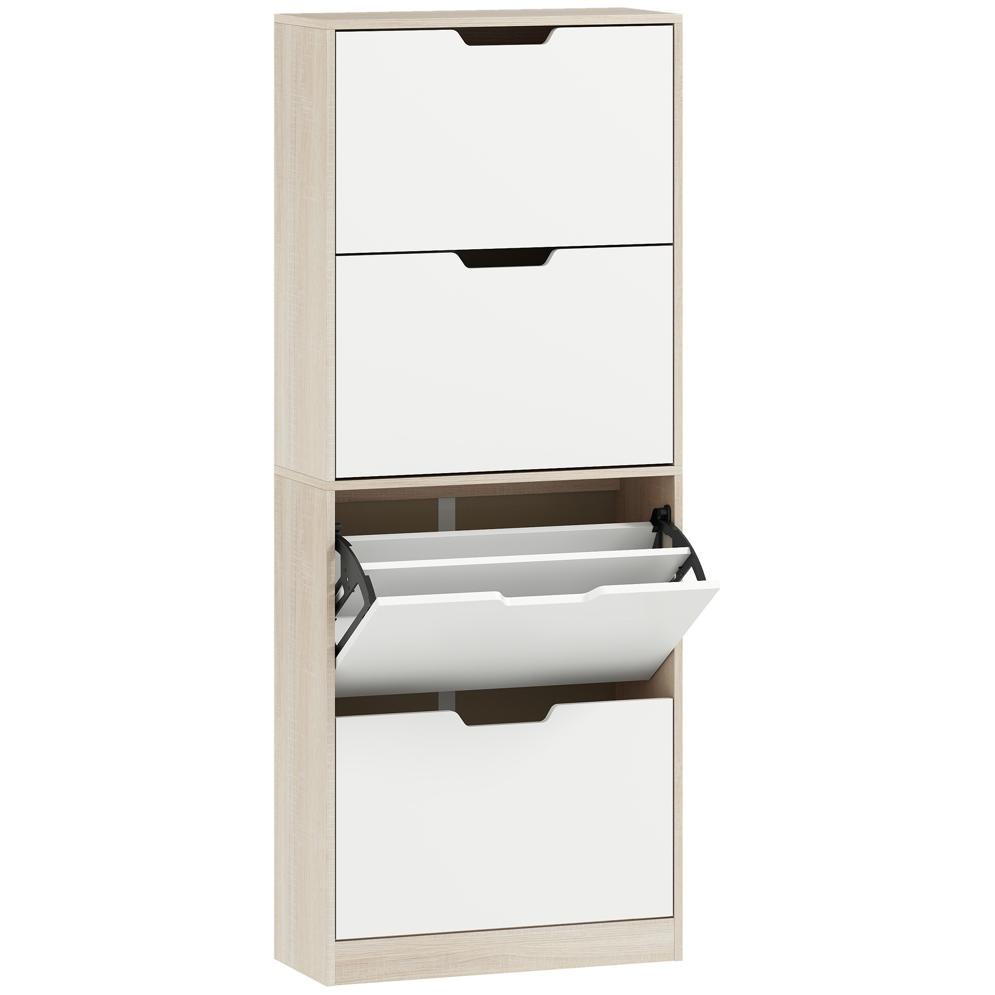 HOMCOM Dulap Subțire pentru Pantofi cu 4 Sertare pentru 16 de Perechi de Pantofi 62.5x26x156 cm Culoare Lemn și Alb | Aosom Romania