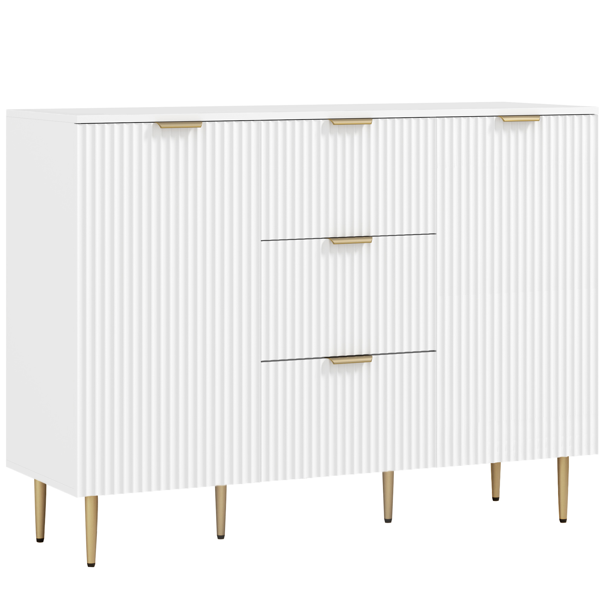 HOMCOM Dulap de Depozitare pentru Bucatarie cu 3 Sertare, Rafturi Reglabile și Picioare Metalice, 120x40x89,5 cm, Alb | Aosom Romania
