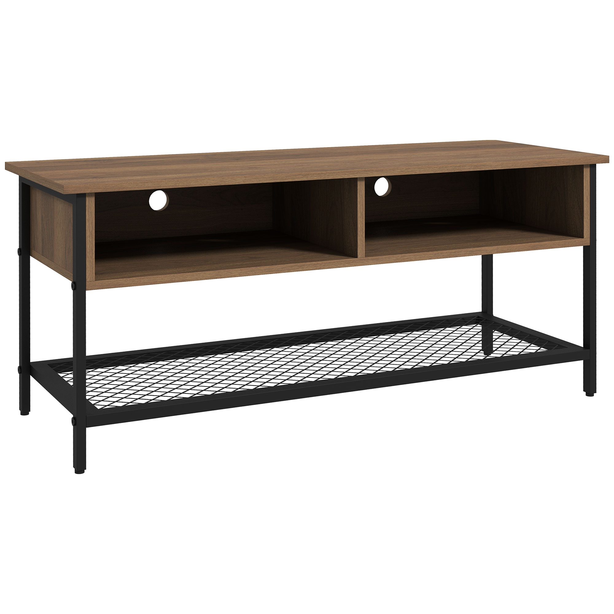 Dulap SuportTV pana la 48" in Stil Industrial, Mobiler Jos cu Rafturi din Lemn si Otel, 110x40x48cm, Maro si Negru HOMCOM | Aosom Romania