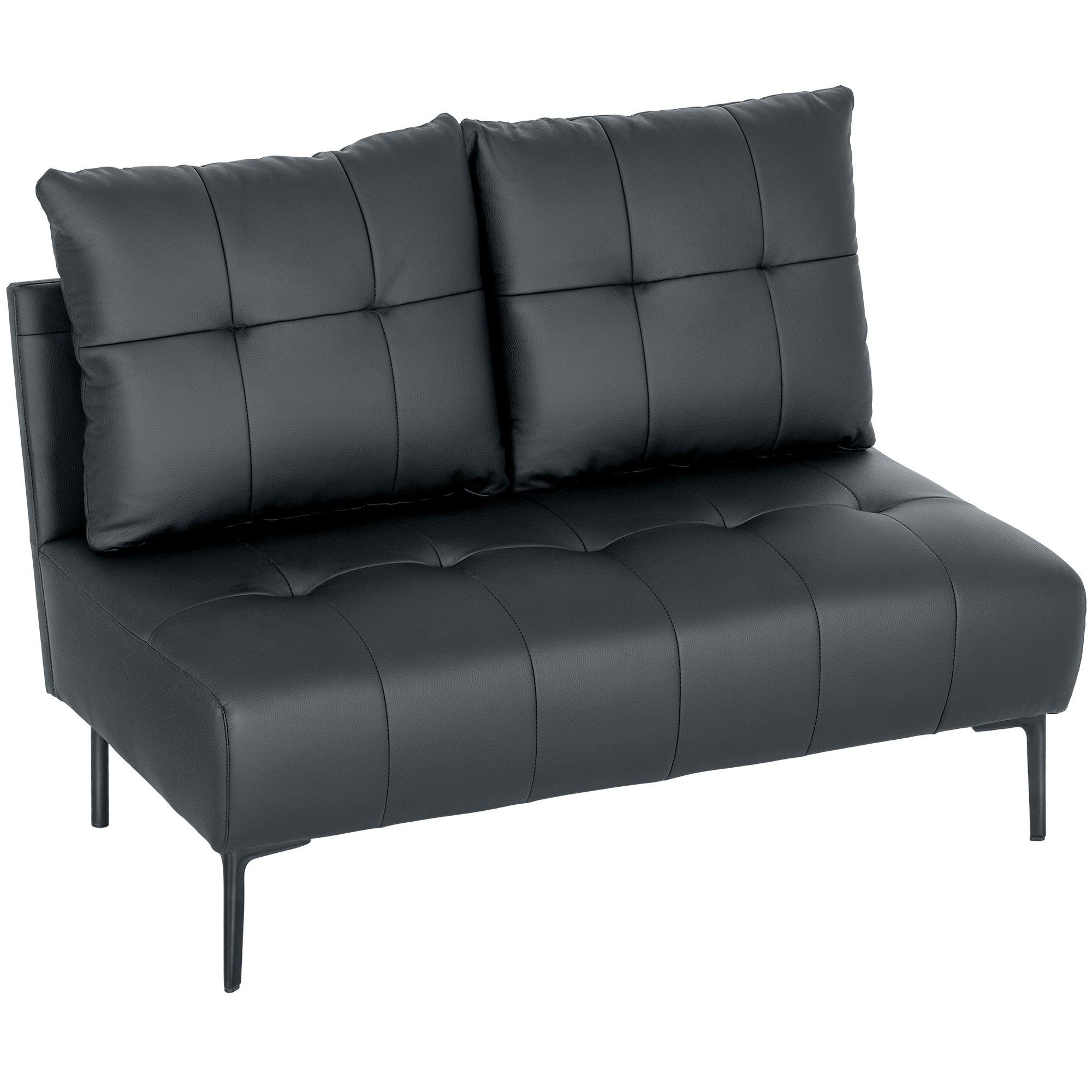 HOMCOM Divan cu Două Locuri Compact din Piele Sintetică, Divan Modern Capitonat cu Nasturi cu Îmbunătățire Spumoasă și Picioare din Lemn, Canapea Fără Brațe pentru Sufragerie și Birou, 115x73x83 cm, Negru | Aosom Romania