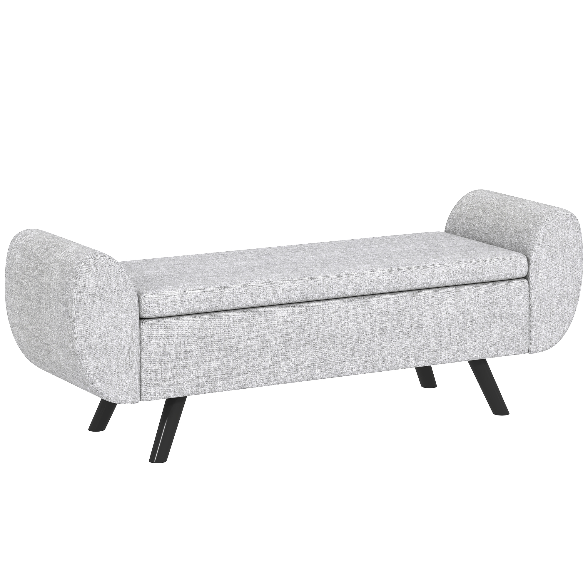 HOMCOM Bancă cu Spațiu de Depozitare cu Cotiere din Țesătură și Lemn 132x42x50 cm Gri | Aosom Romania