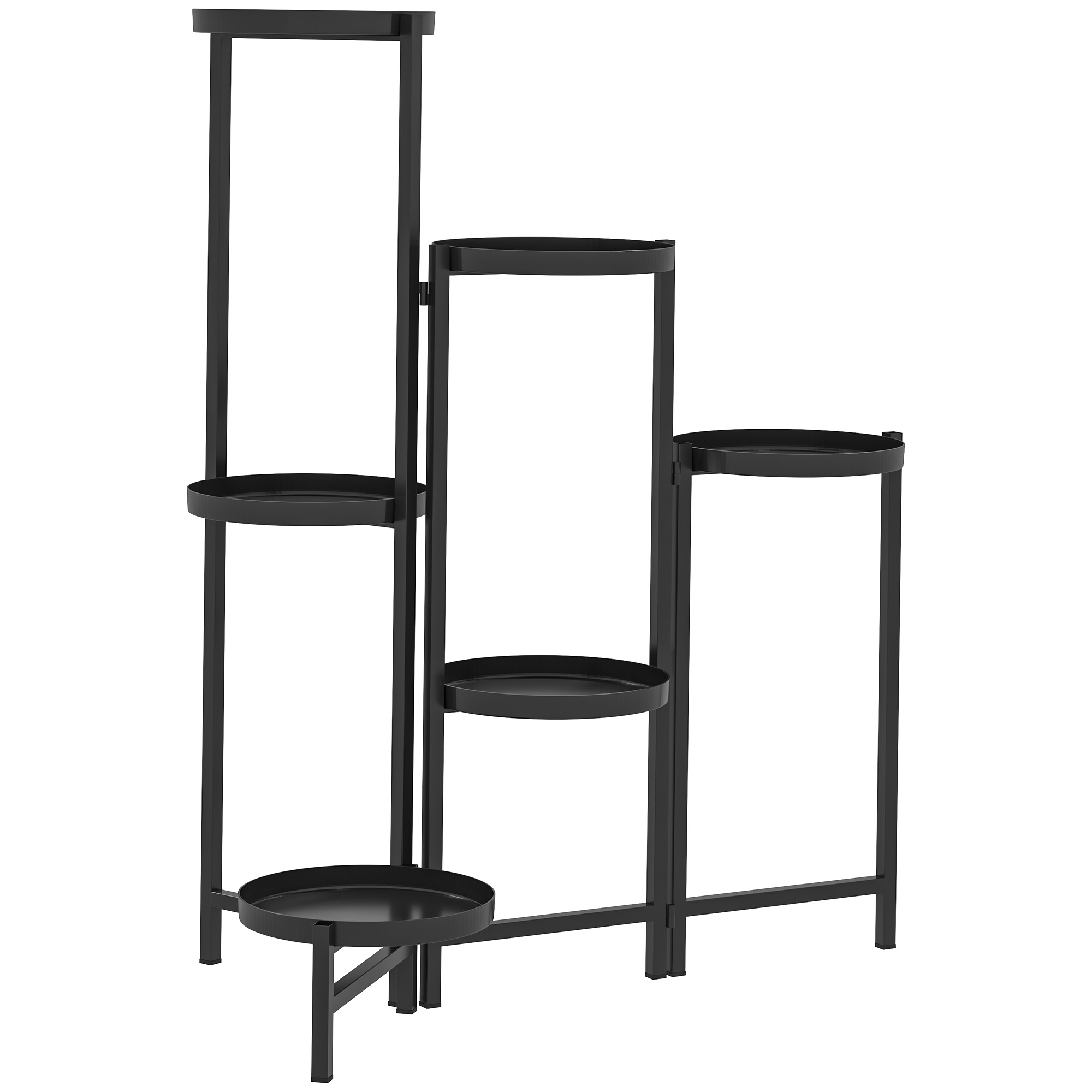 Outsunny 6-Etagen Pflanzenständer mit Tabletten, klappbar Blumenständer für Innen, Pflanzenregal aus Metall, mehrstöckig Blumenregal, 80cm hoch Blumentreppe blumensäule für Garten Balkon, Schwarz Aosom