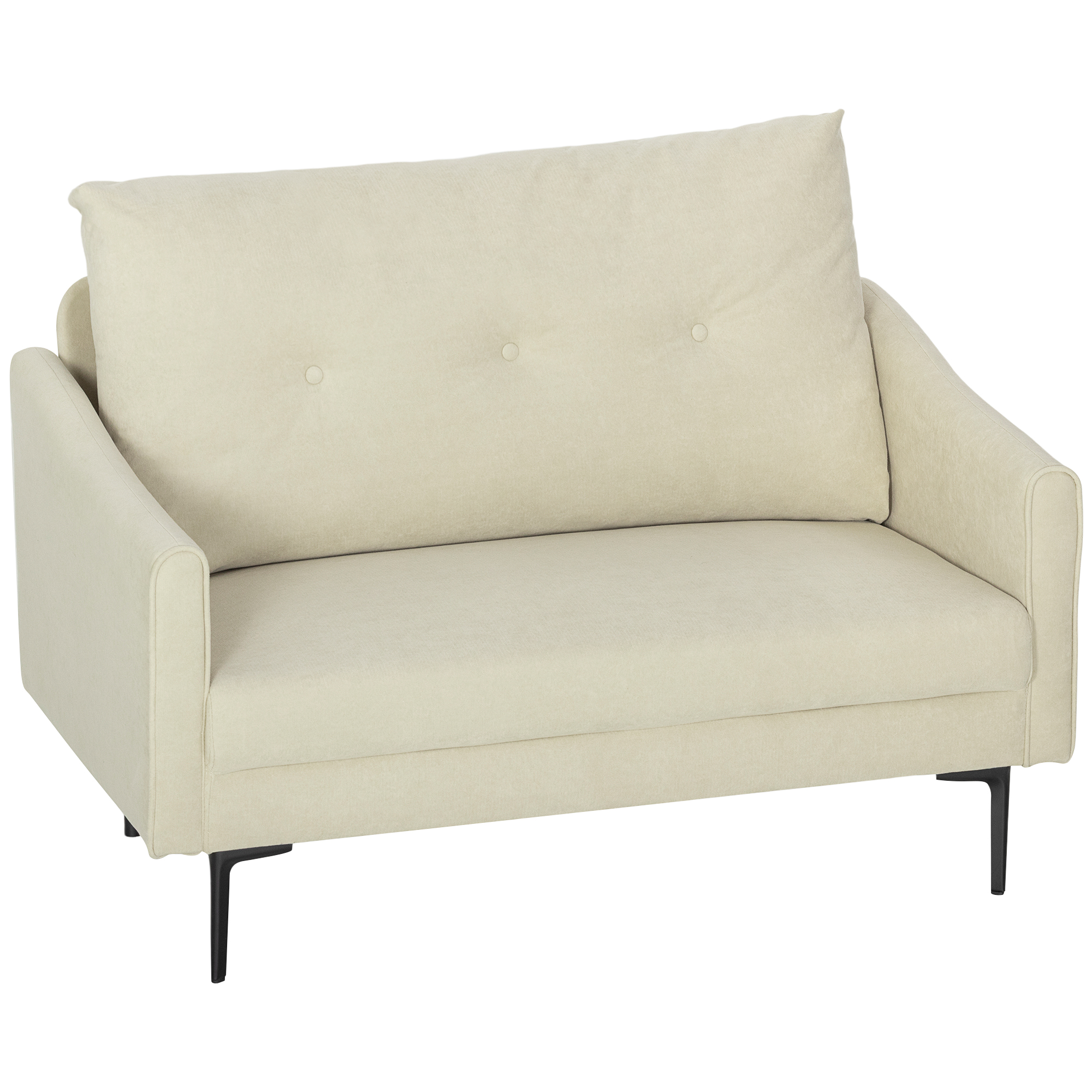 HOMCOM Canapea cu 2 Locuri din Catifea cu Spătar Matlasat și Pernă Detașabilă, Canapea Compactă Modernă cu Picioare din Metal pentru Sufragerie, 124x73x92 cm, Crem | Aosom Romania