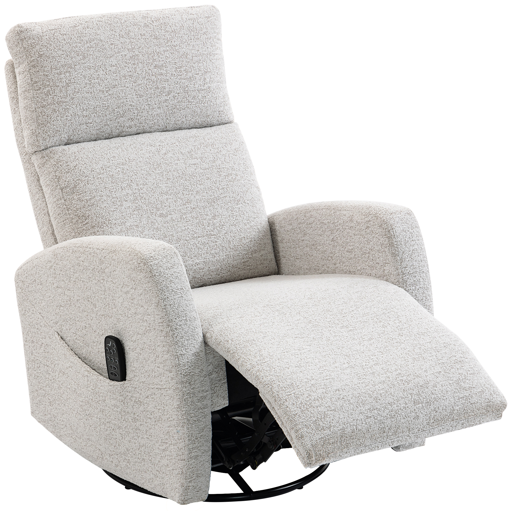HOMCOM Fauteuil inclinable de massage et chauffage, fauteuil de relaxation en chenille, dossier réglable, pivotant 360°, crème
