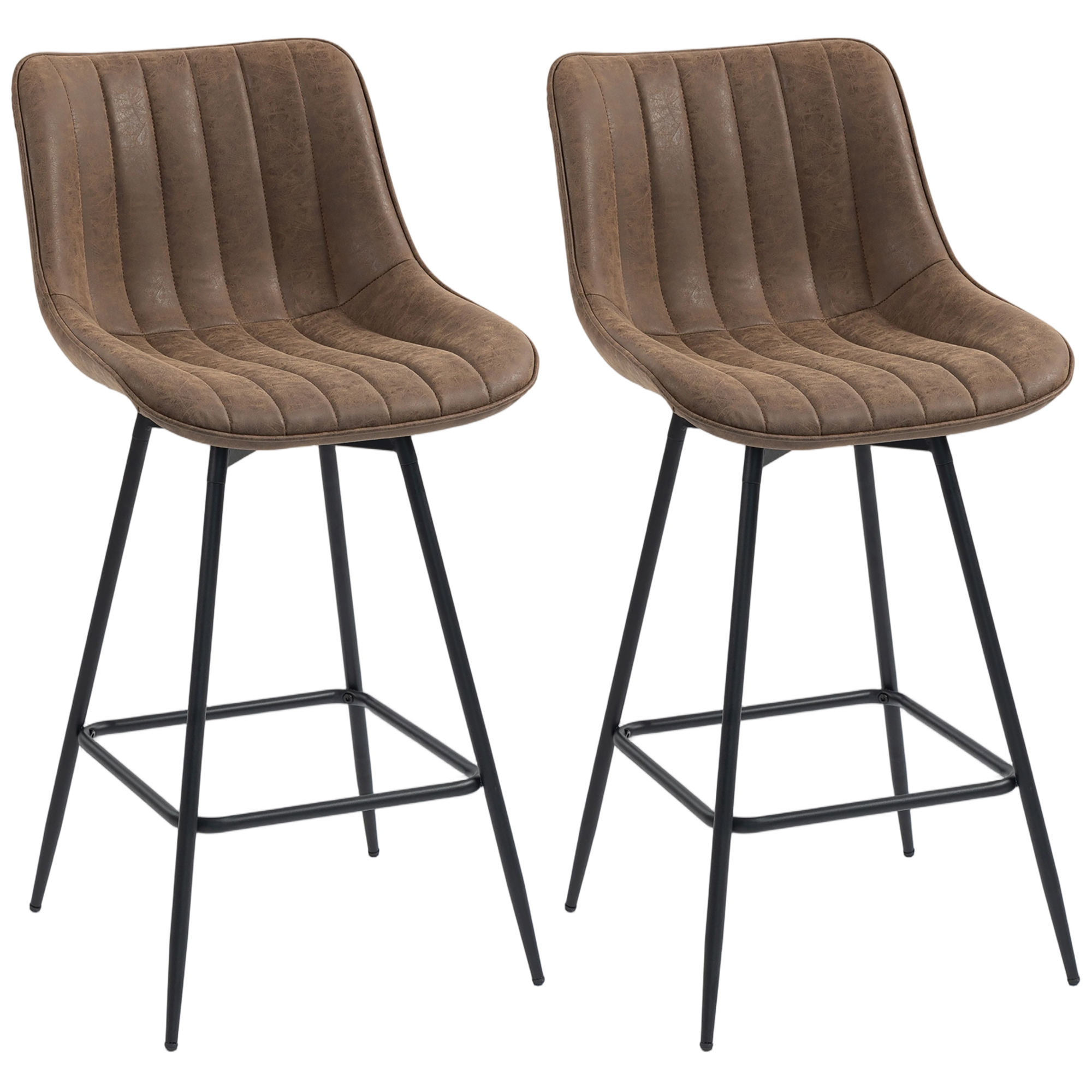 HOMCOM 2er-Set Barhocker, moderne Barstühle aus PU, gepolsterter Sitz 68H cm, 360° drehbar, mit Rückenlehne & Fußstütze, Stahlgestell, für Küche & Esszimmer, Braun Aosom