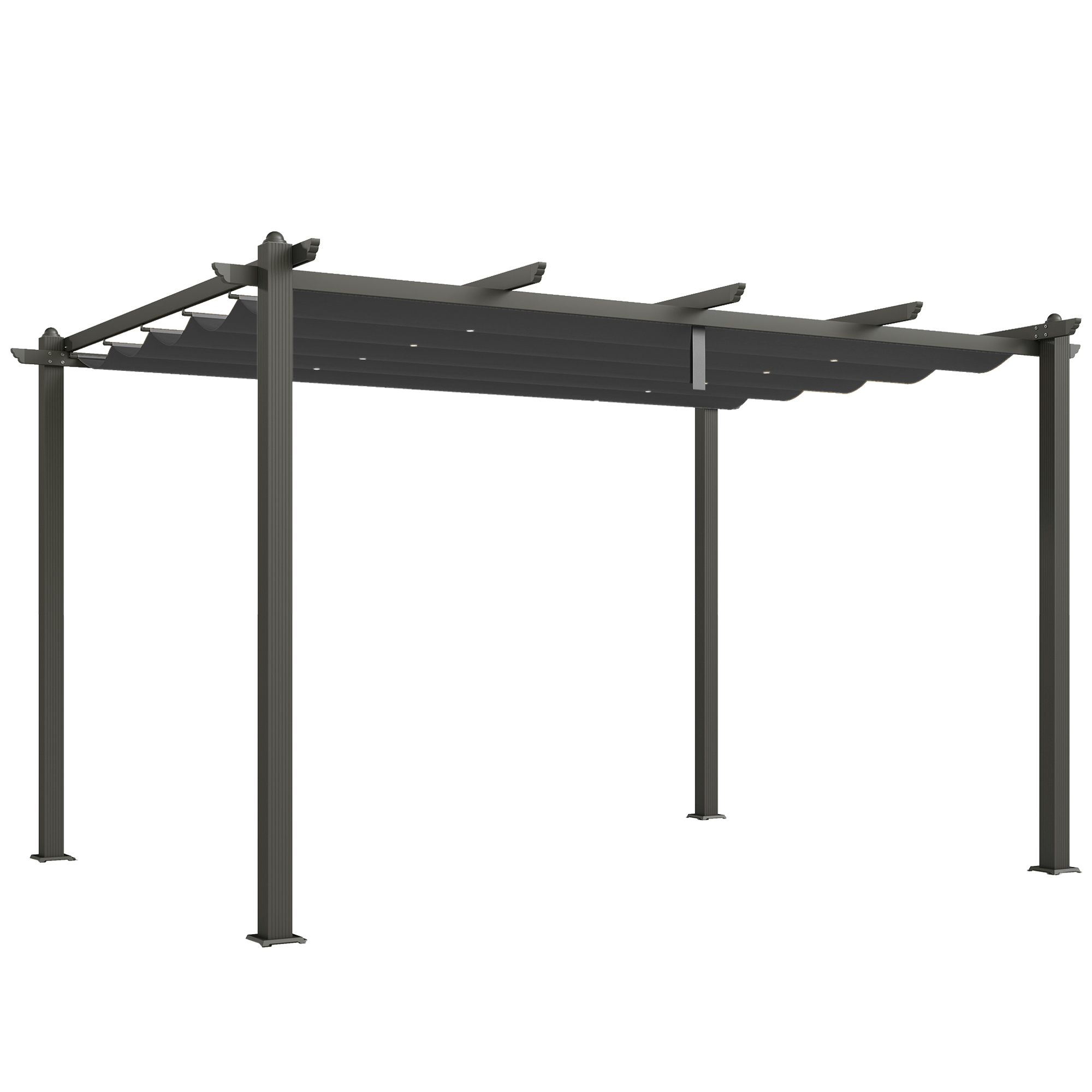 Outsunny 3 x 4m Aluminium Pergola with Retractable Roof, Garden Gazebo Canopy Sun Shade Shelter for Grill, Patio, Deck