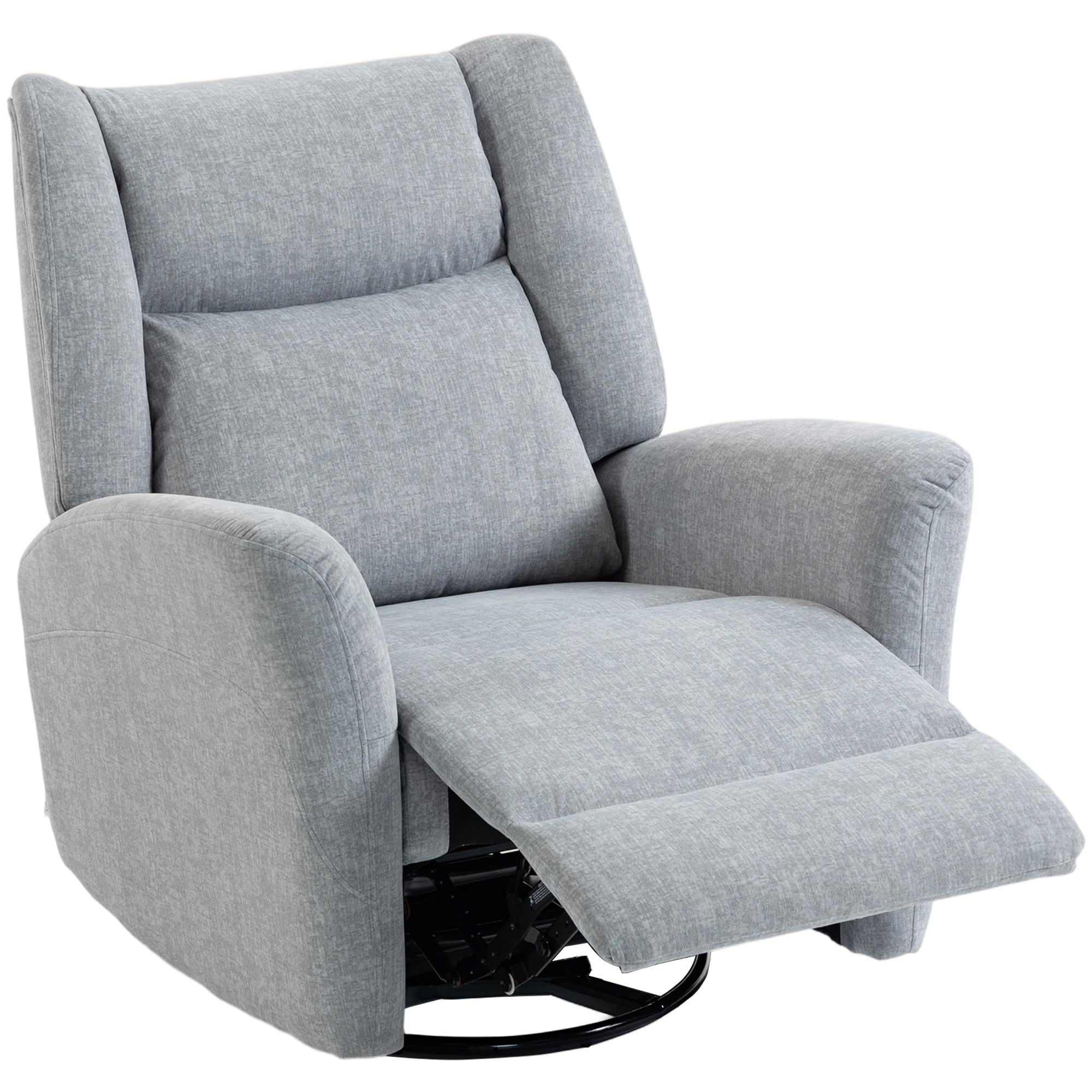 HOMCOM Fauteuil à bascule avec fonction pivotante, tissu anti-rayures et assise large et profonde pour salon, gris clair