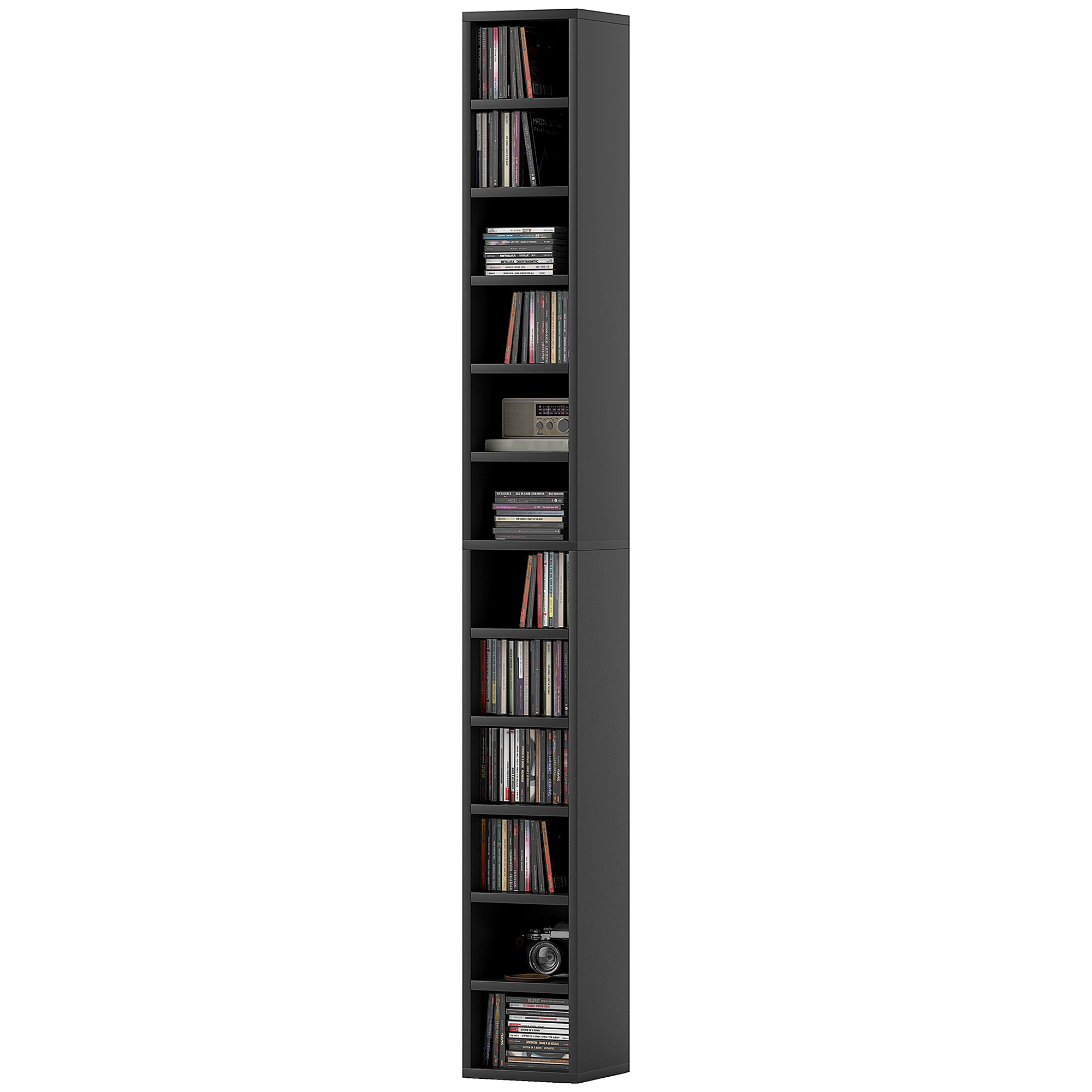 HOMCOM Rangements pour CD et DVD avec 12 compartiments, capacité max. 204 CD, 21 x 20 x 175 cm, noir