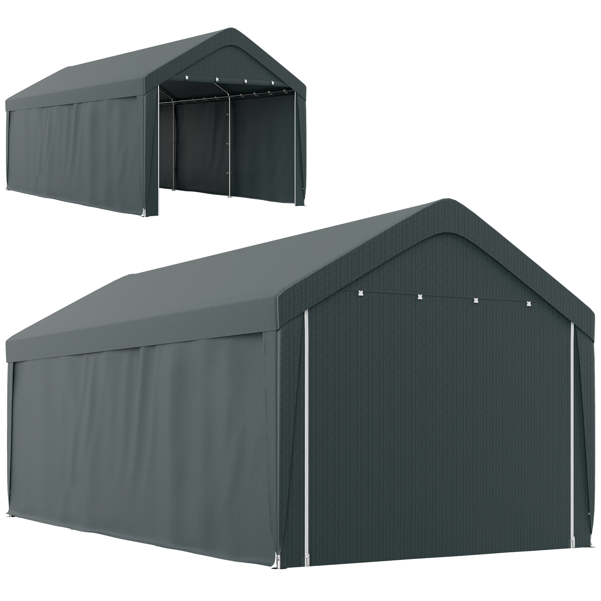 Outsunny Carport tente de garage 3 x 6 m, abri voiture extérieur, parois latérales amovibles, 2 portes zippées enroulables, gris