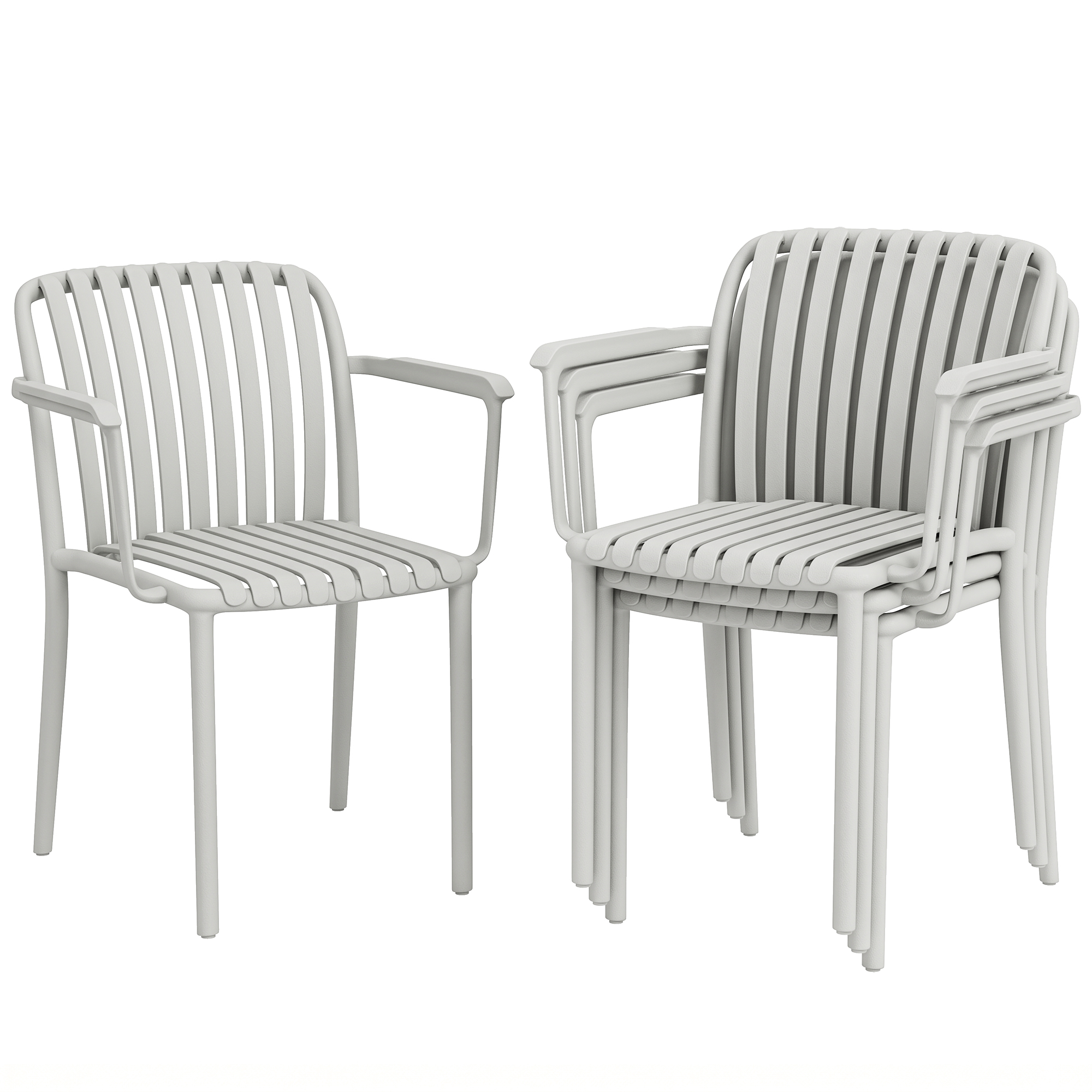 Outsunny Set 4 Scaune de Grădină Stackabile din Polipropilenă Anti-UV, Design Lamelar cu Cotiere, pentru Terasă Balcon Exterior Interior, Gri | Aosom Romania