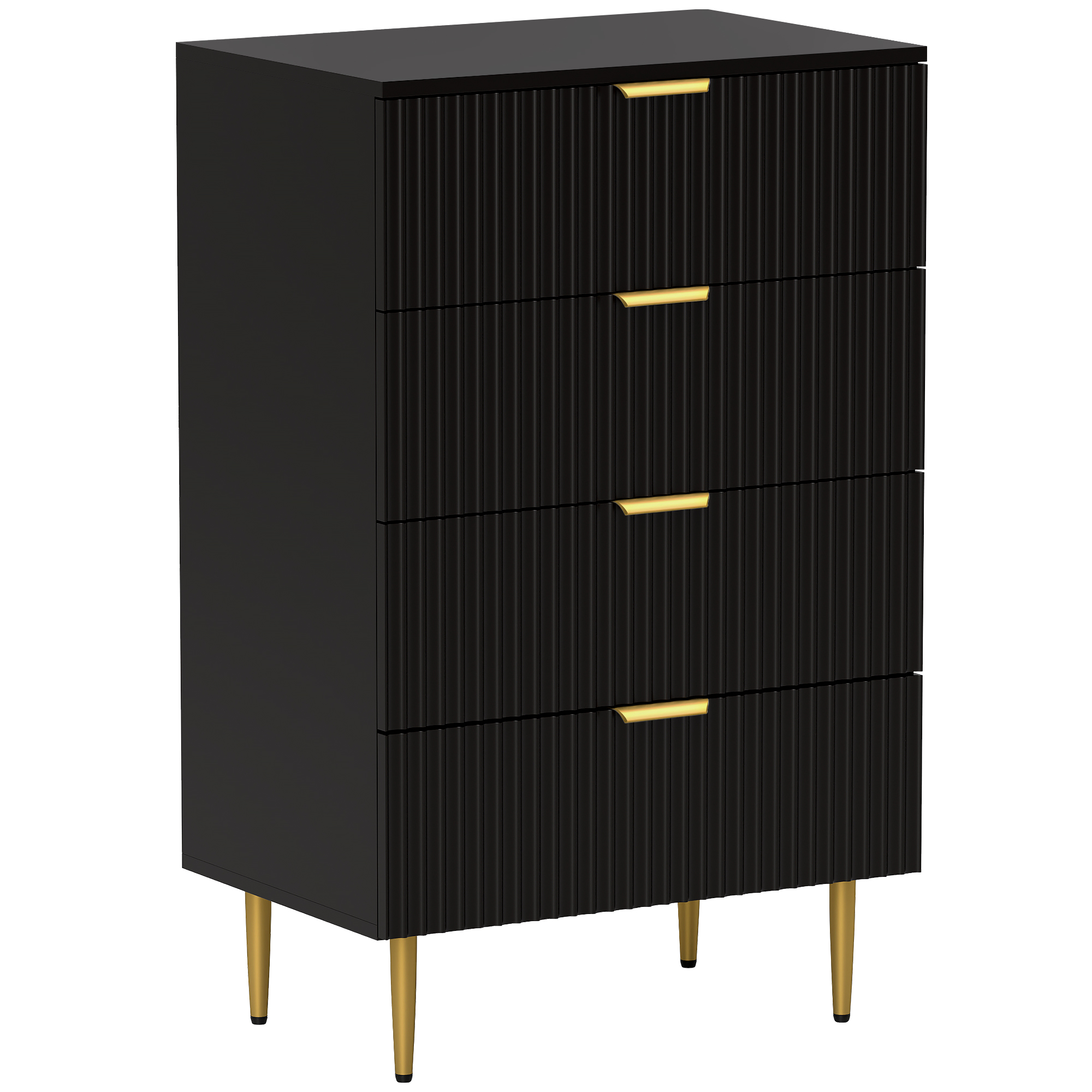 HOMCOM Kommode 4 Schubladen, modernes Aufbewahrungsmöbel mit Griffen und goldenen Füßen, für Schlafzimmer, Wohnzimmer, Maße 60 x 40 x 96 cm, schwarz Aosom