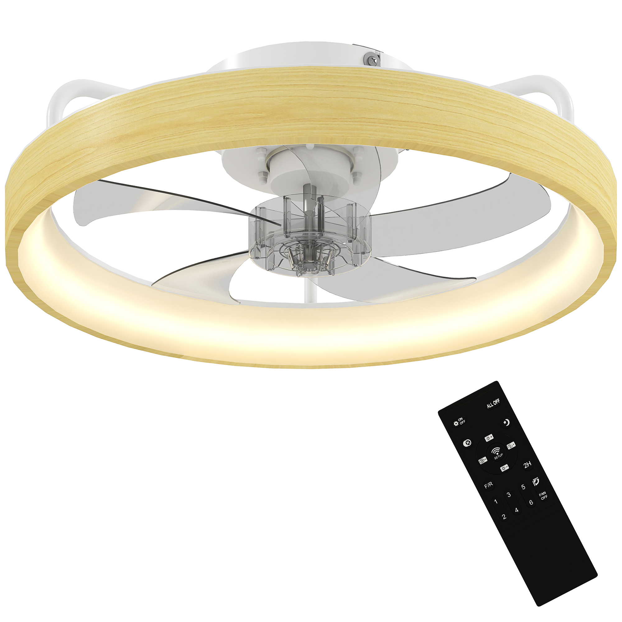 HOMCOM Ventilateur plafond avec lumière LED plafonnier ventilateur Ø49cm 7 pales 6 vitesses luminosité réglable mode été-hiver