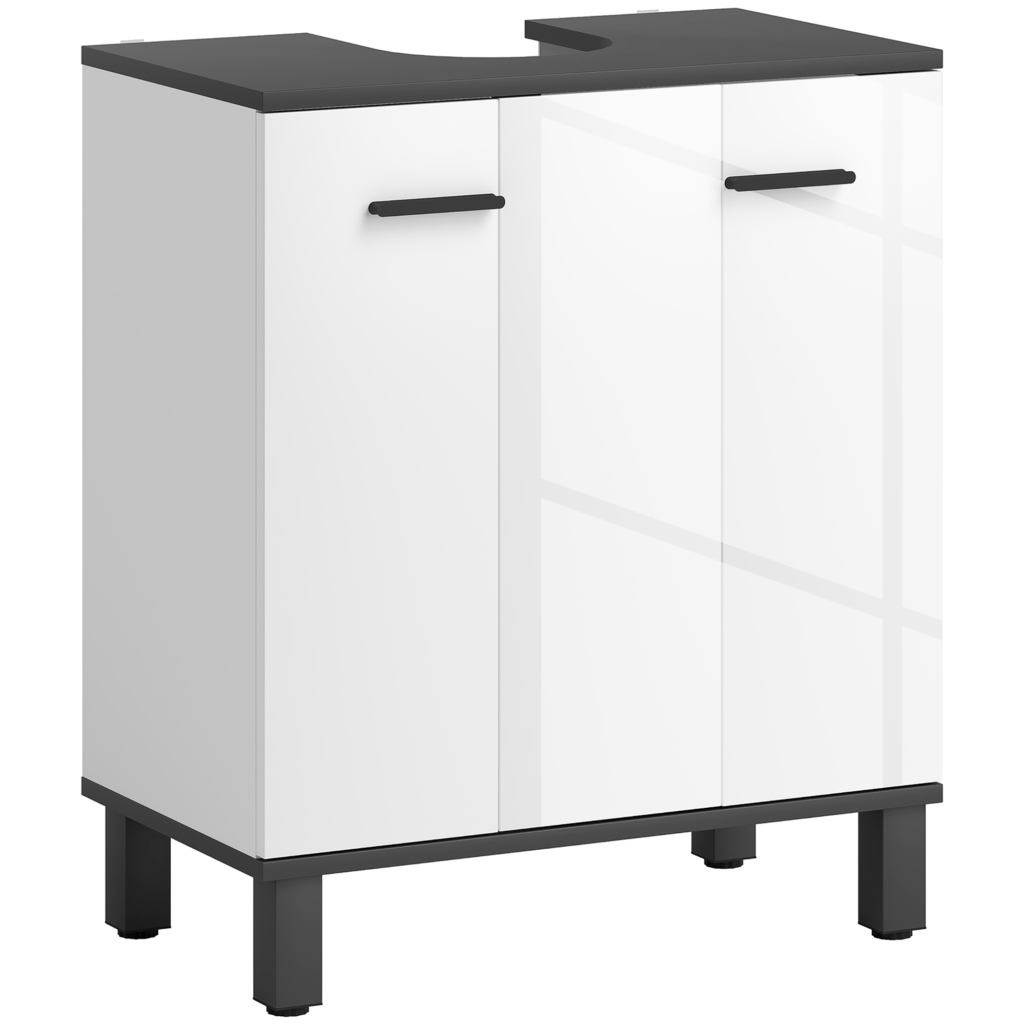 HOMCOM Unterschrank für Waschbecken, kompakter Badezimmerschrank mit verstellbarem Einlegeboden, 2 Türen, moderner Stil, für Waschbecken mit oder ohne Säule, 60x34x70 cm, Hochglanzweiß Aosom