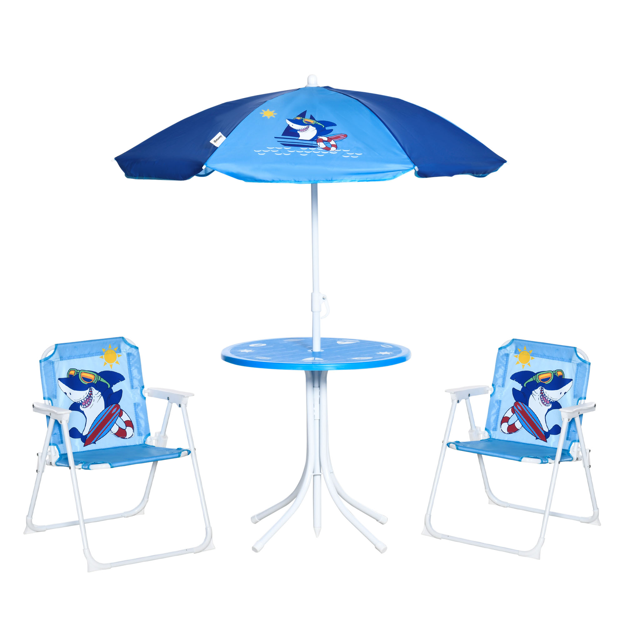 Outsunny Kindersitzgruppe Campingset Gartentisch mit 2 Klappstühlen und Sonnenschirm für Kinder 3-6 Jahre Blau Aosom.de